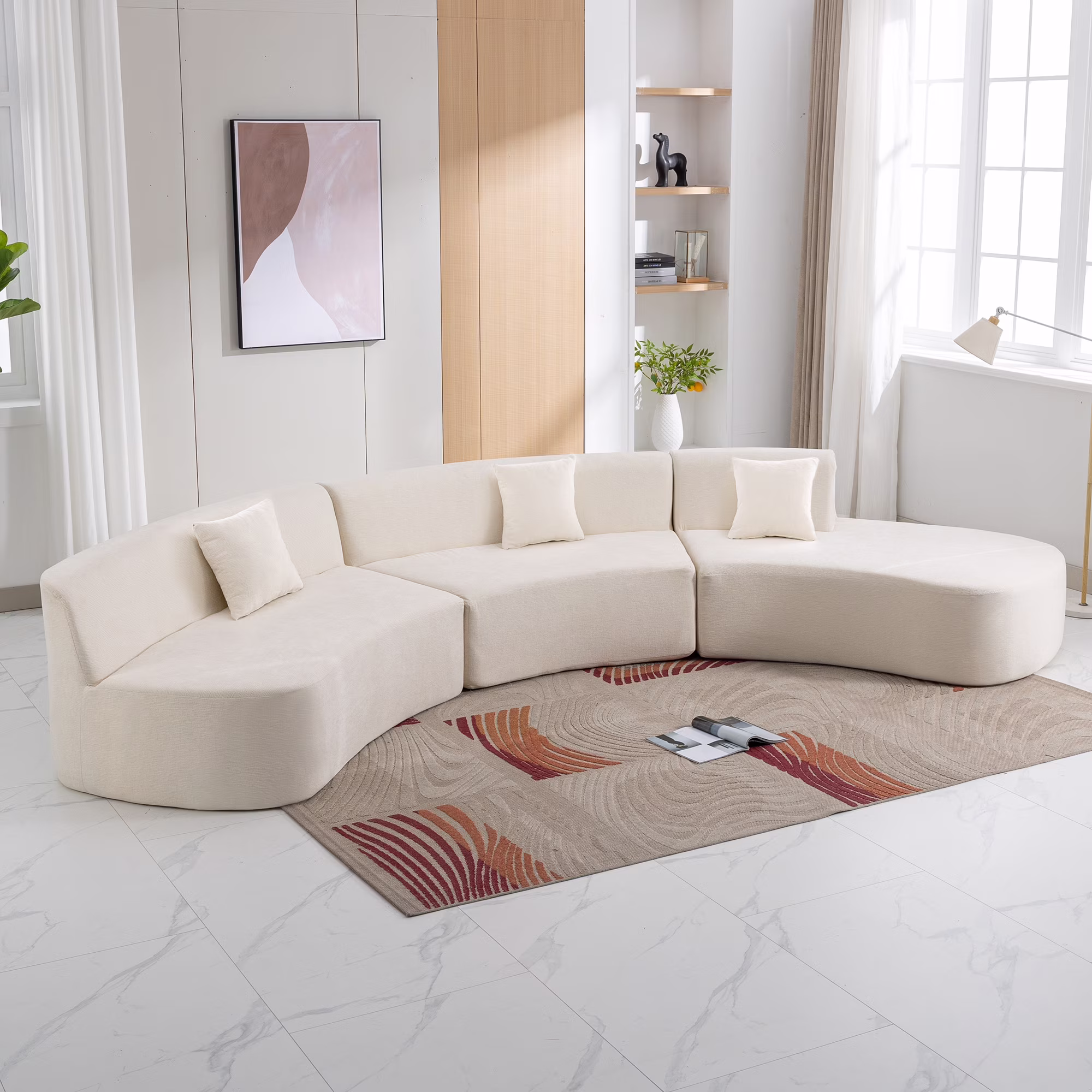 Harper & Bright Designs Modern Curved Floor Sofa Set, Modular Sectional Sponge Couch for Living Room, 2 PC Free Combination No Assembly Foam-Filled Sofa, Beige - Image 3