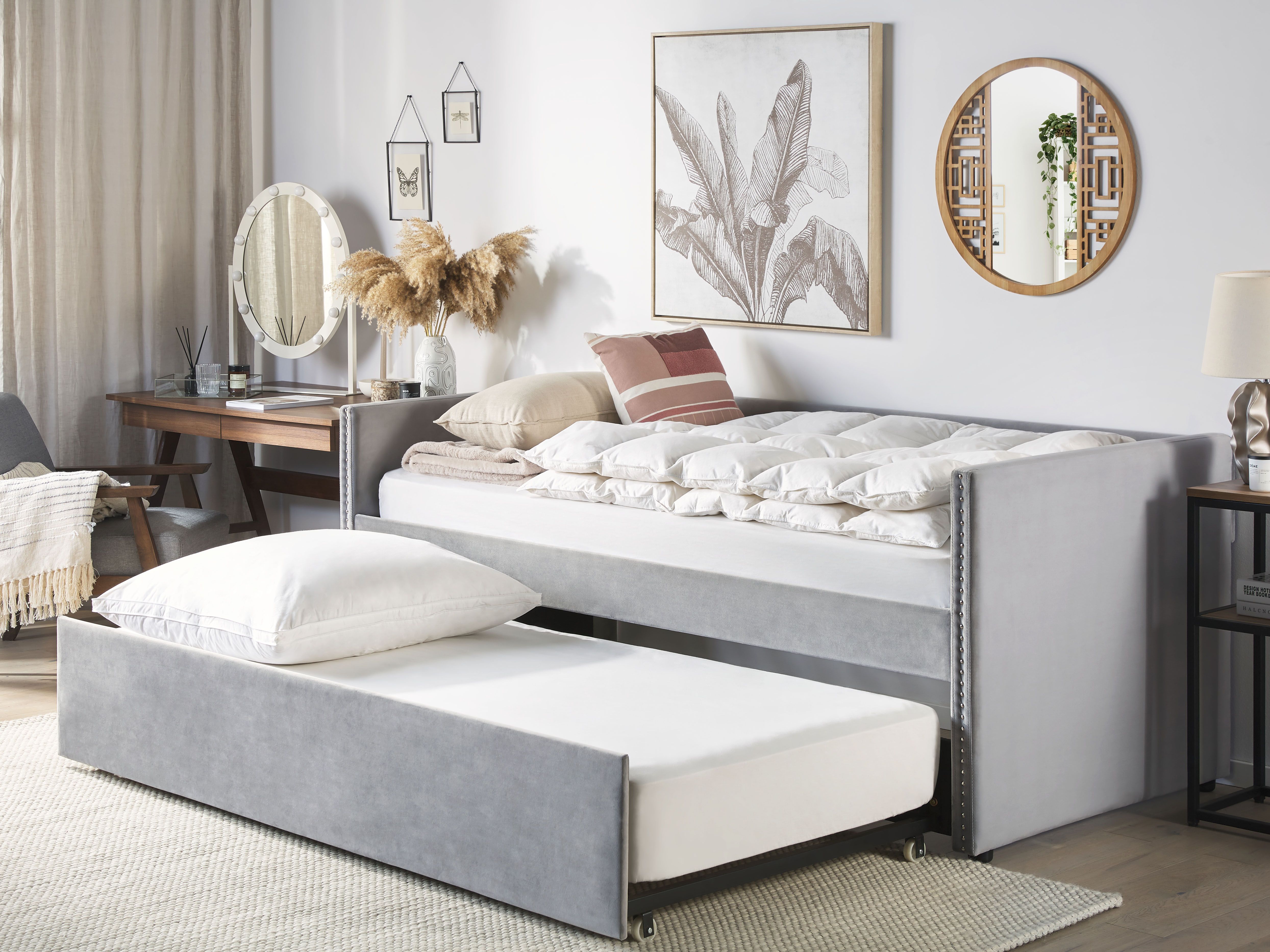 Trundle Bed Velvet TROYES 90 x 200 cm (EU Single) Light Grey