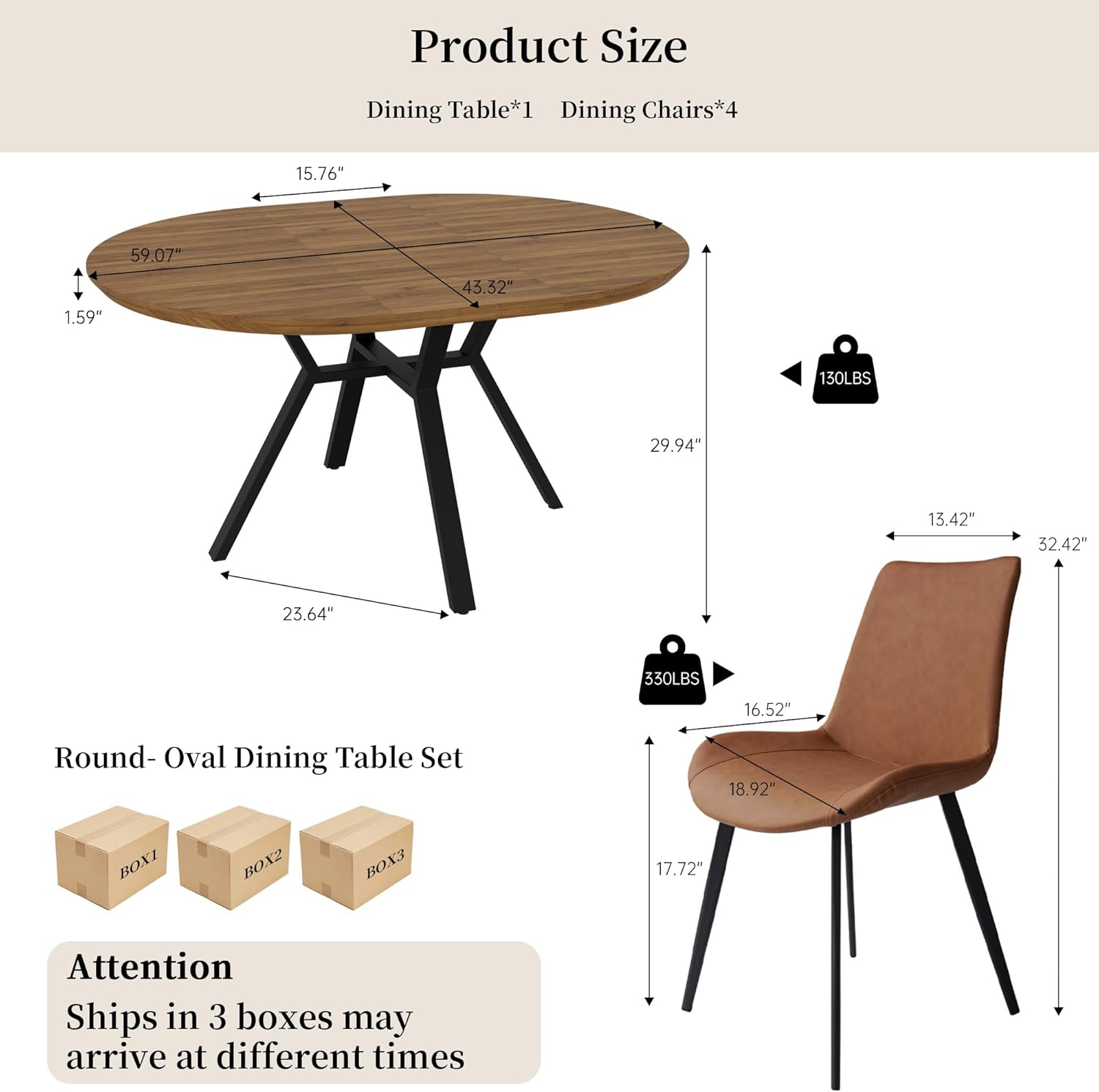 Extendable Round Dining Table Set for 4-6 People, 43.3