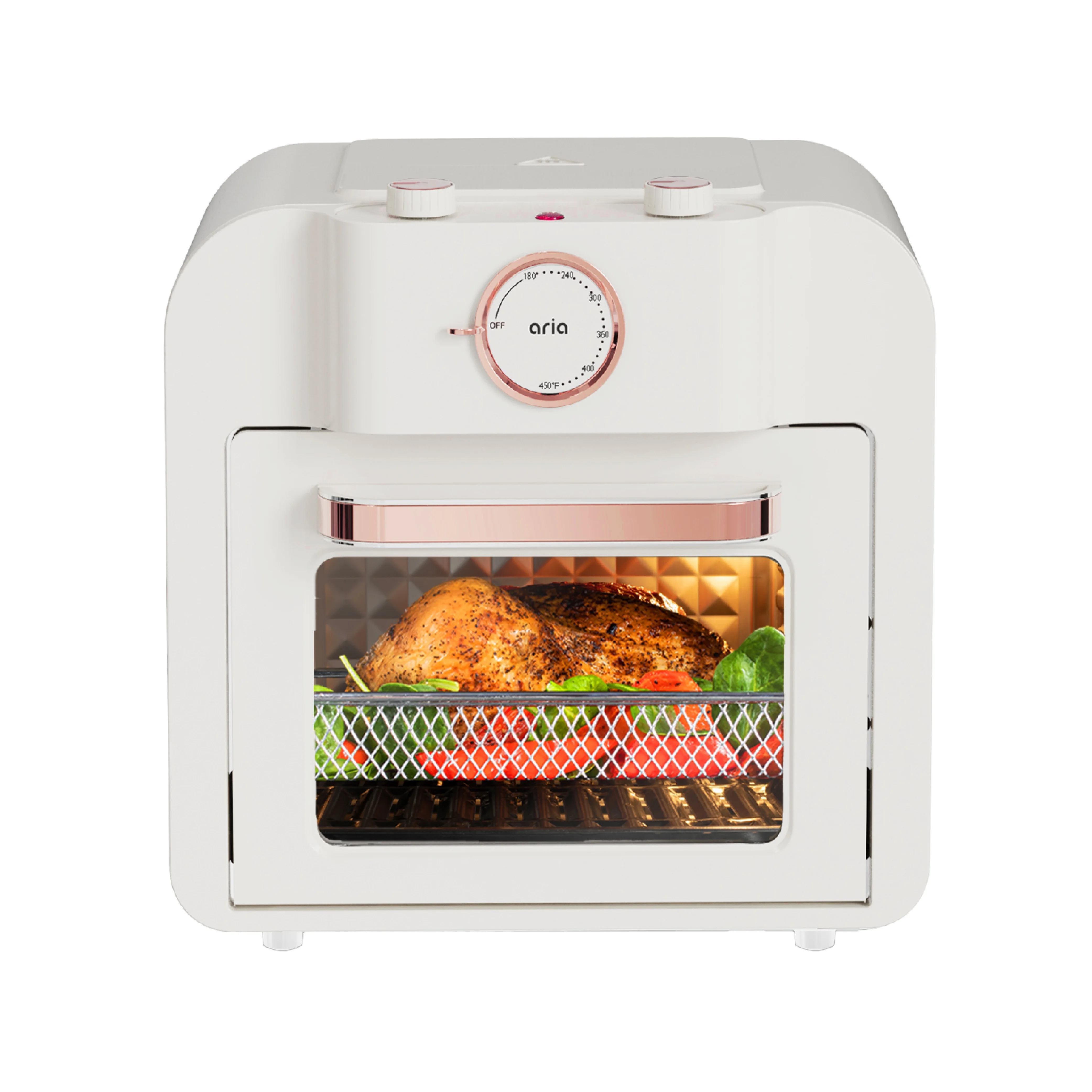 Aria 16QT Retro Compact Multifunctional Air Fryer Toaster Oven with Accessories  - Pearl
