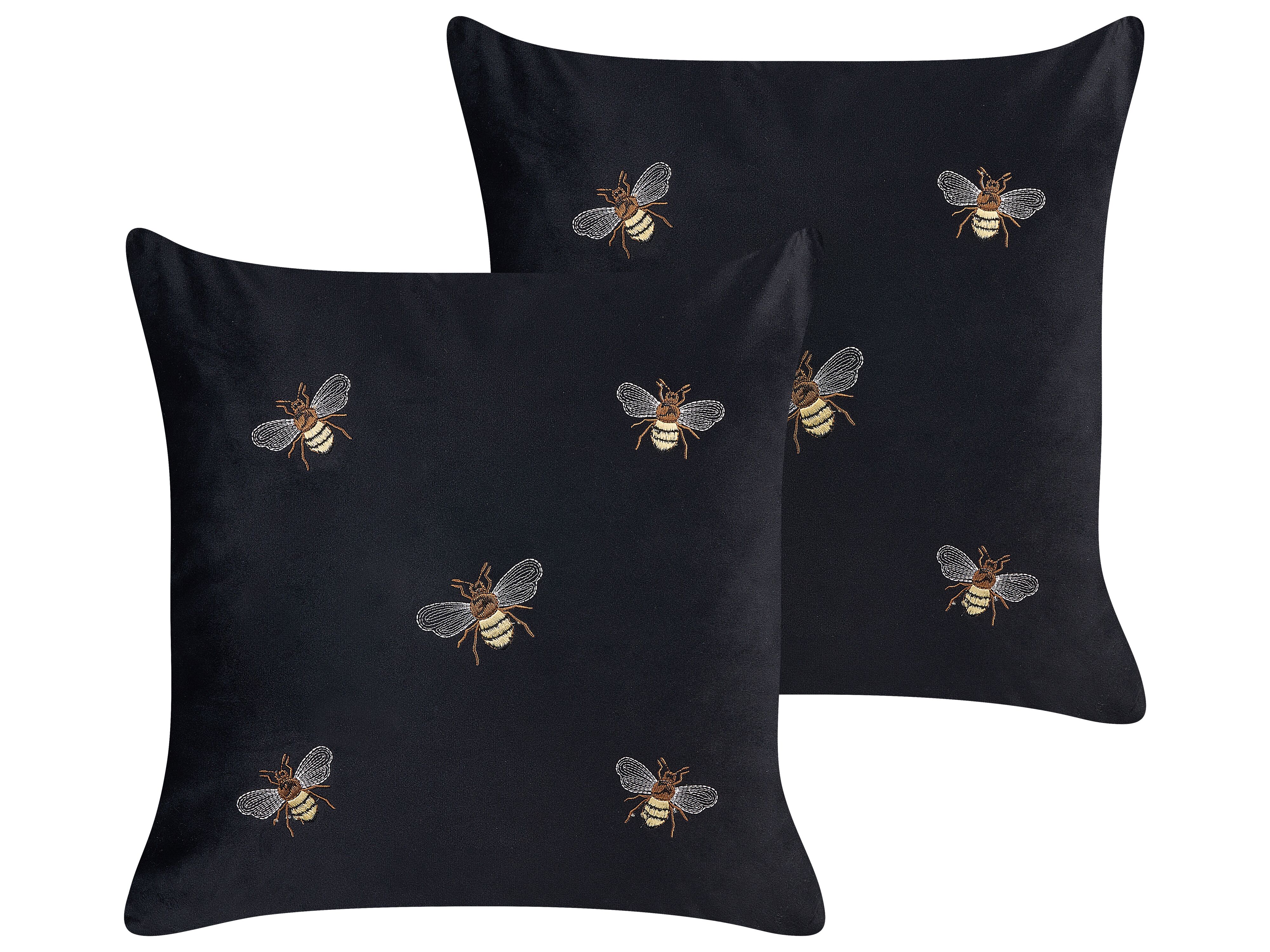 Set of 2 Decorative Cushions TALINUM Velvet 45 x 45 cm Black Animal Pattern