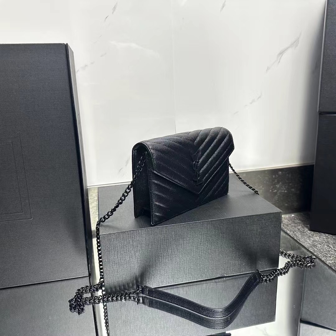 YSL Chain Shoulder Bag - Black Leather & Black Hardware1:1High-quality replica