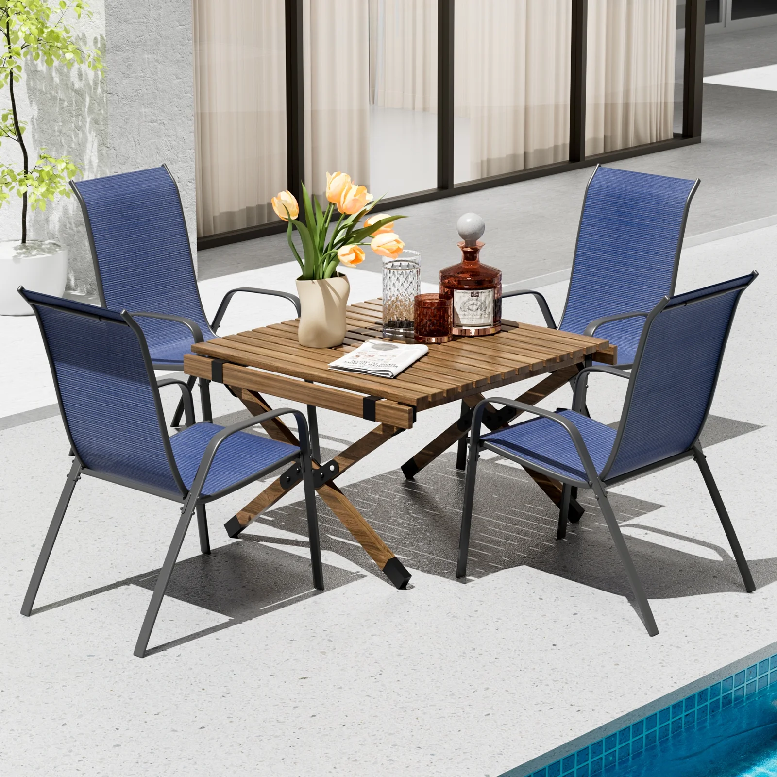 Arlopu 8Pcs Patio Dining Chairs Outdoor Stackable Armrest Chairs for Lawn Garden Backyard - Image 32