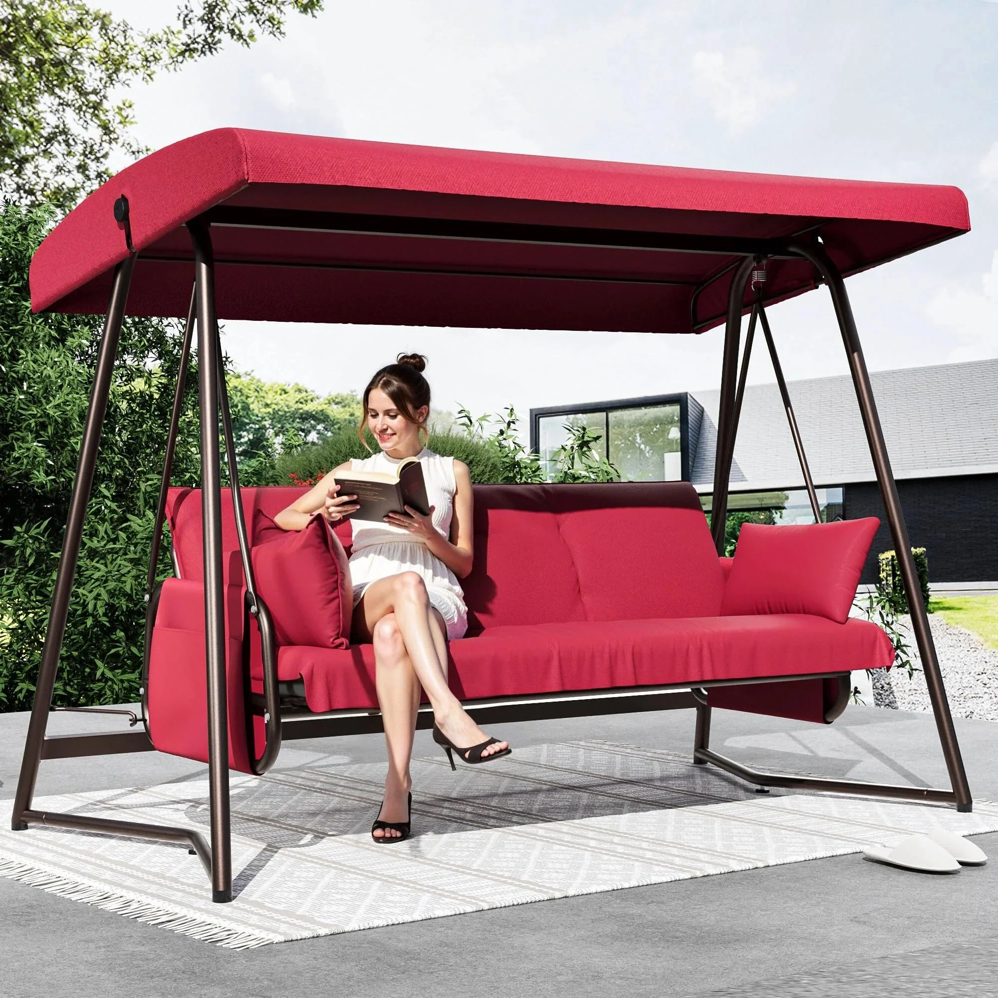 TQKVIPI 4 Person Outdoor Porch Swing Bed With Adjustable Backrest Canopy - 800 lbs Capacity - Image 19 TQKVIPI 4 Person Outdoor Porch Swing Bed With Adjustable Backrest Canopy - 800 lbs Capacity - Image 19