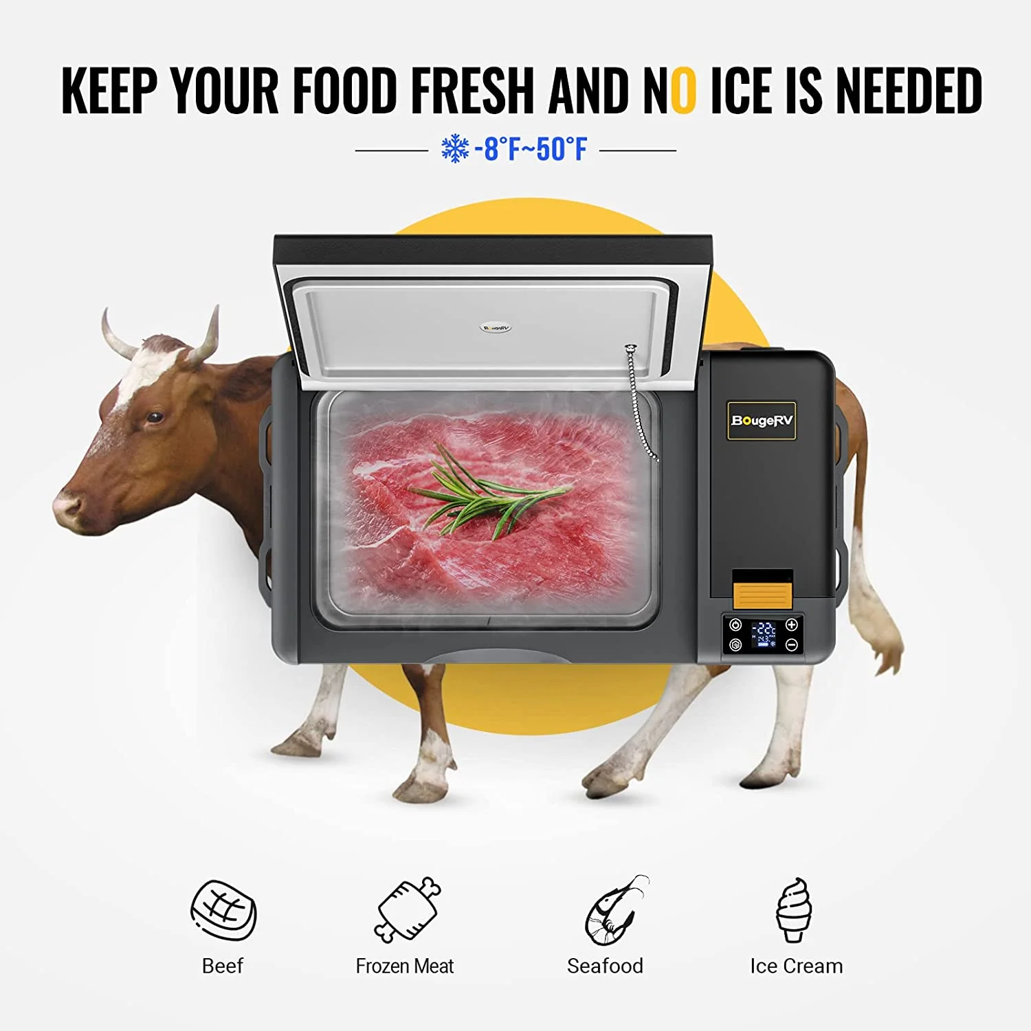 BougeRV Portable Car Refrigerator CRPRO 21 Qt, 12 Volt Fridge Compressor Freezer with -8℉~50℉ Cooling Range, 12V/24 DC & 110-240 AC for RV Truck Vehicle Boat Outdoor & Home Use Black - Image 8