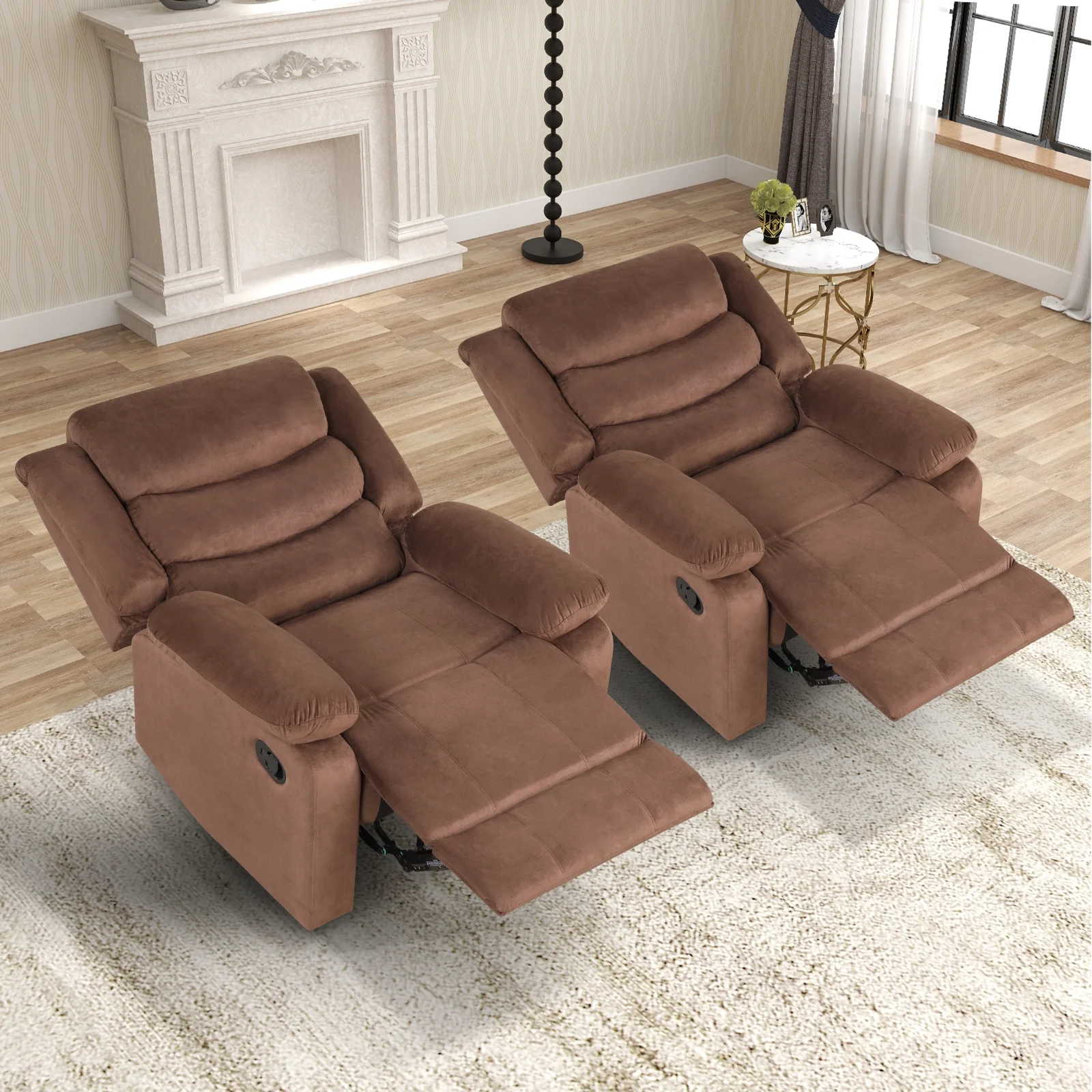 Bonzy Home Recliner Chairs for Living Room Overstuffed Breathable Fabric Reclining Chair Manual Sofa Brown - Image 31