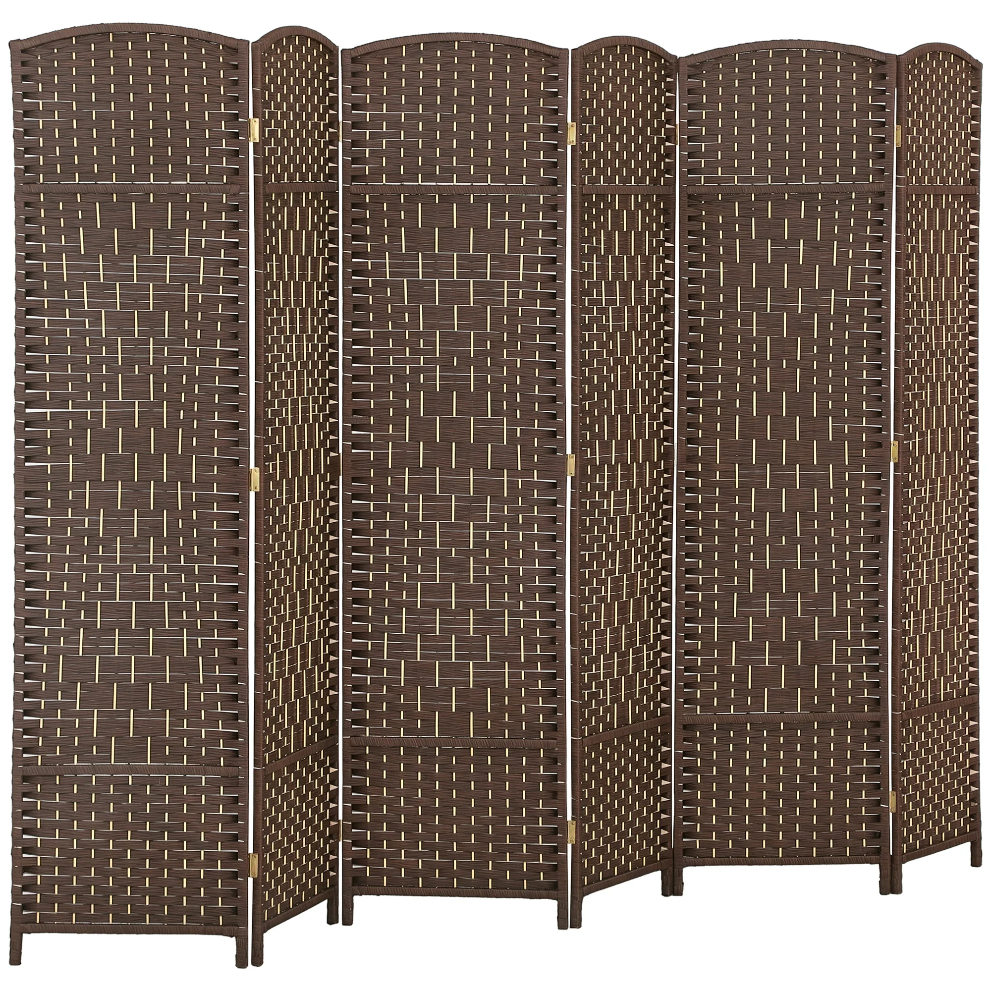 HOMCOM 6 Panel Room Divider, 6' Tall Folding Privacy Screen, Hand-Woven Freestanding Wood Partition for Home Office, Bedroom, Brown