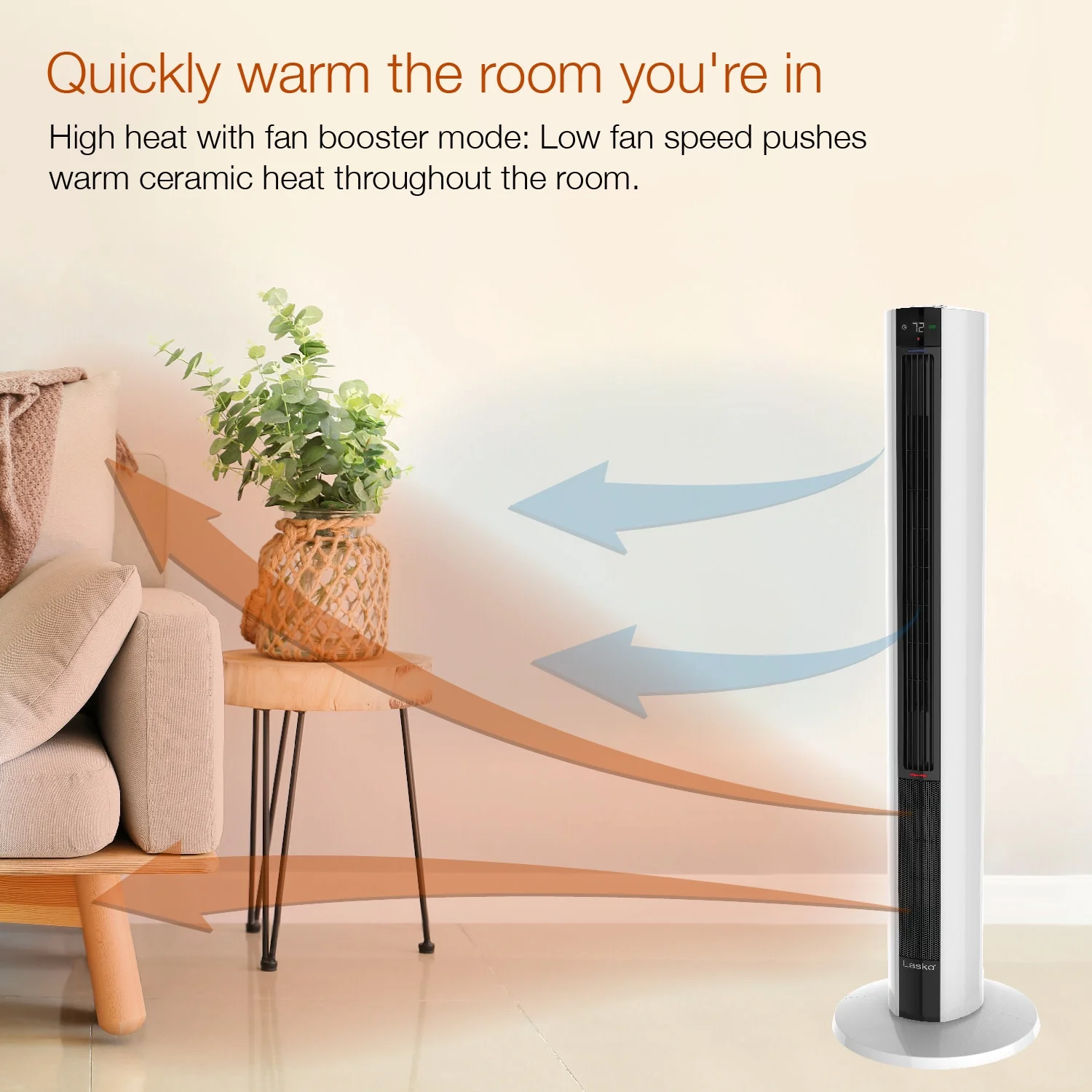 Lasko 42" 1500W All Season Tower Fan & Space Heater with Timer and Remote, White, FH500 - Image 7