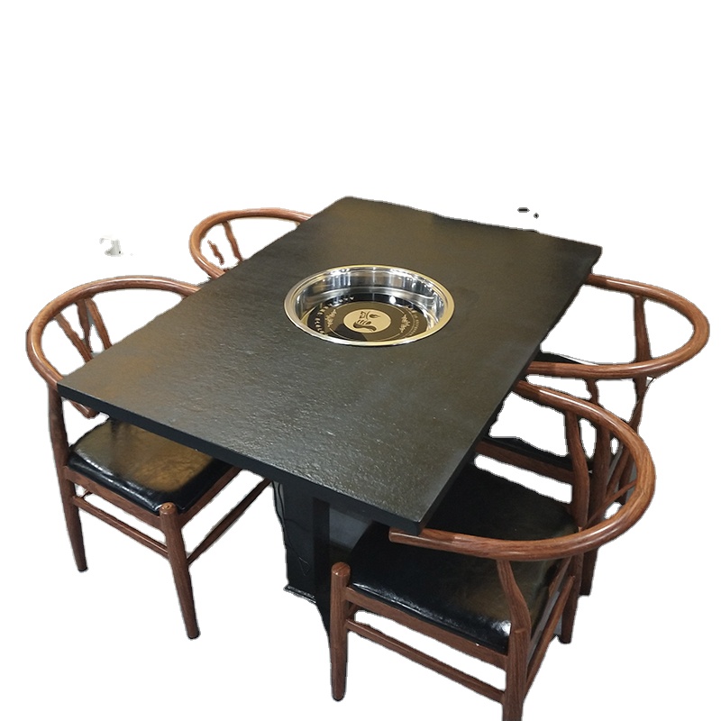 Hot Sale Commercial Round Stone Hotpot Stove Square Marble Korean BBQ Restaurant Table