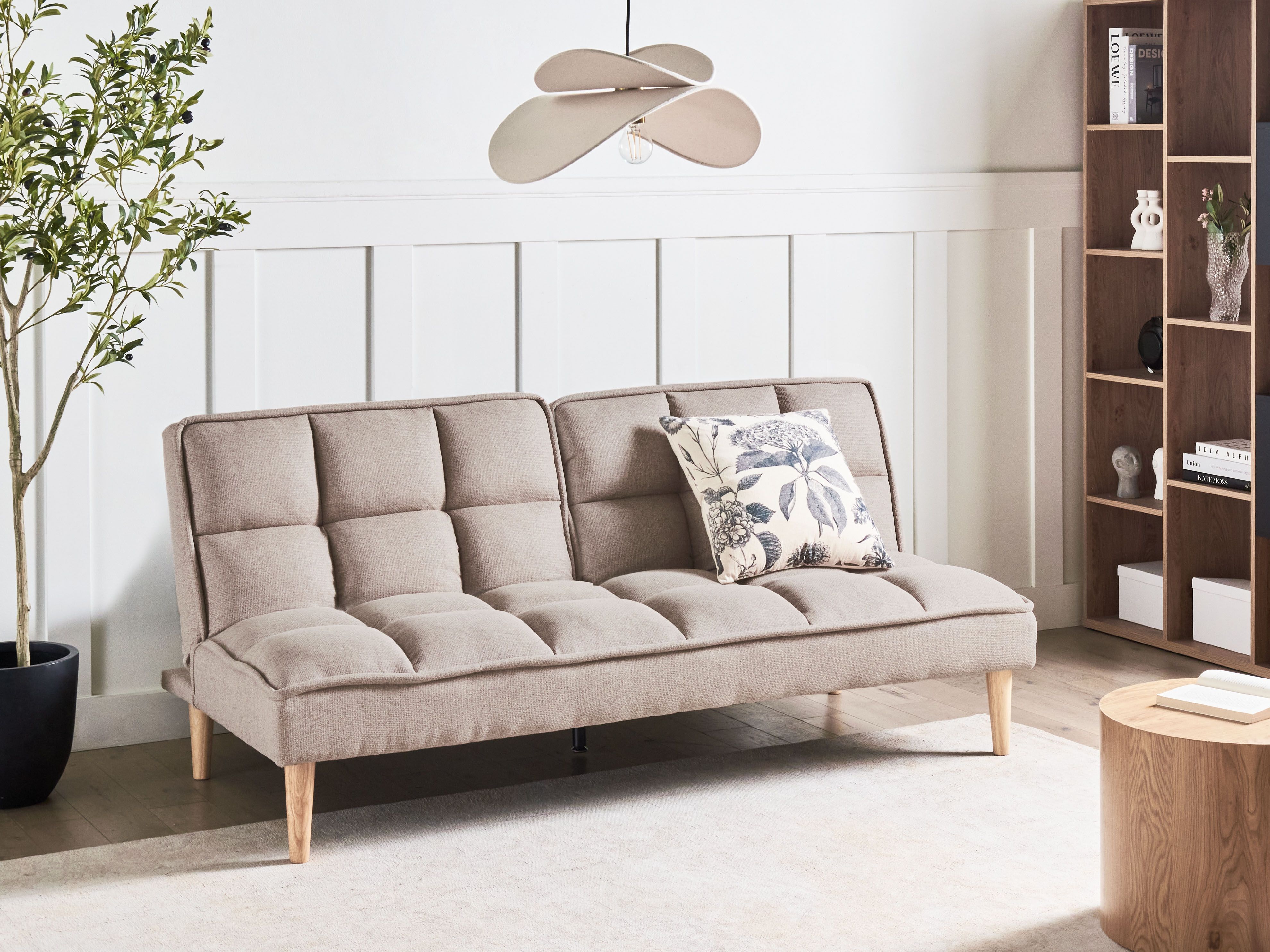 Sofa Bed 3 Seater SILJAN Fabric Light Brown