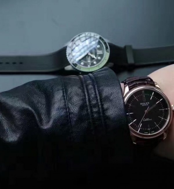 Replica Rolex MK Cellini Time 50505 Black Dial RG Leather Strap A3165 - Elite Watch Atelier