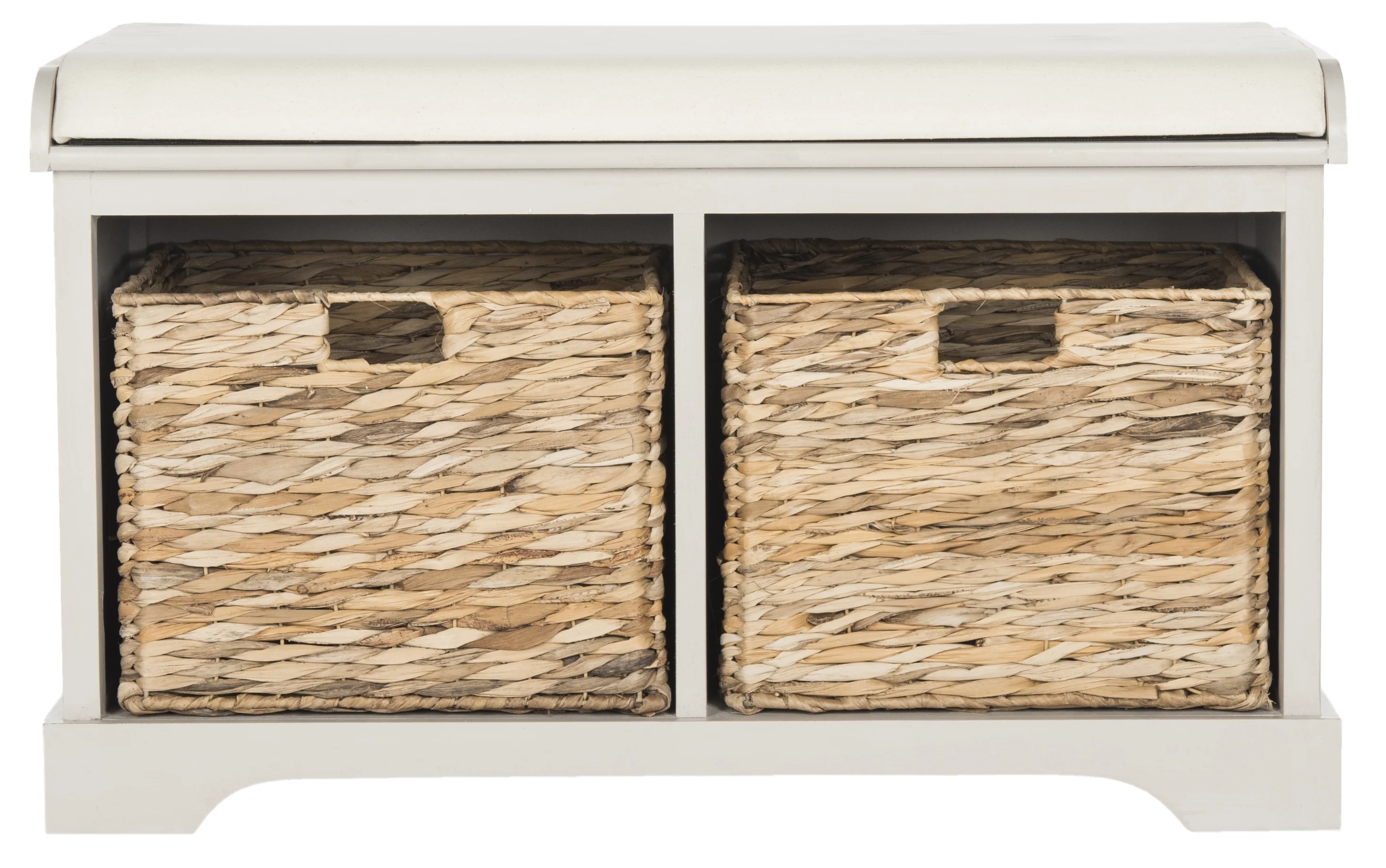 SAFAVIEH Freddy Contemporary Wicker Storage Bench with Cushion, Vintage Grey - Image 4