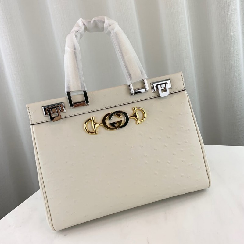 Replica Gucci Zumi Ostrich Leather Medium Top Handle Bag 569712 White1:1High-quality replica