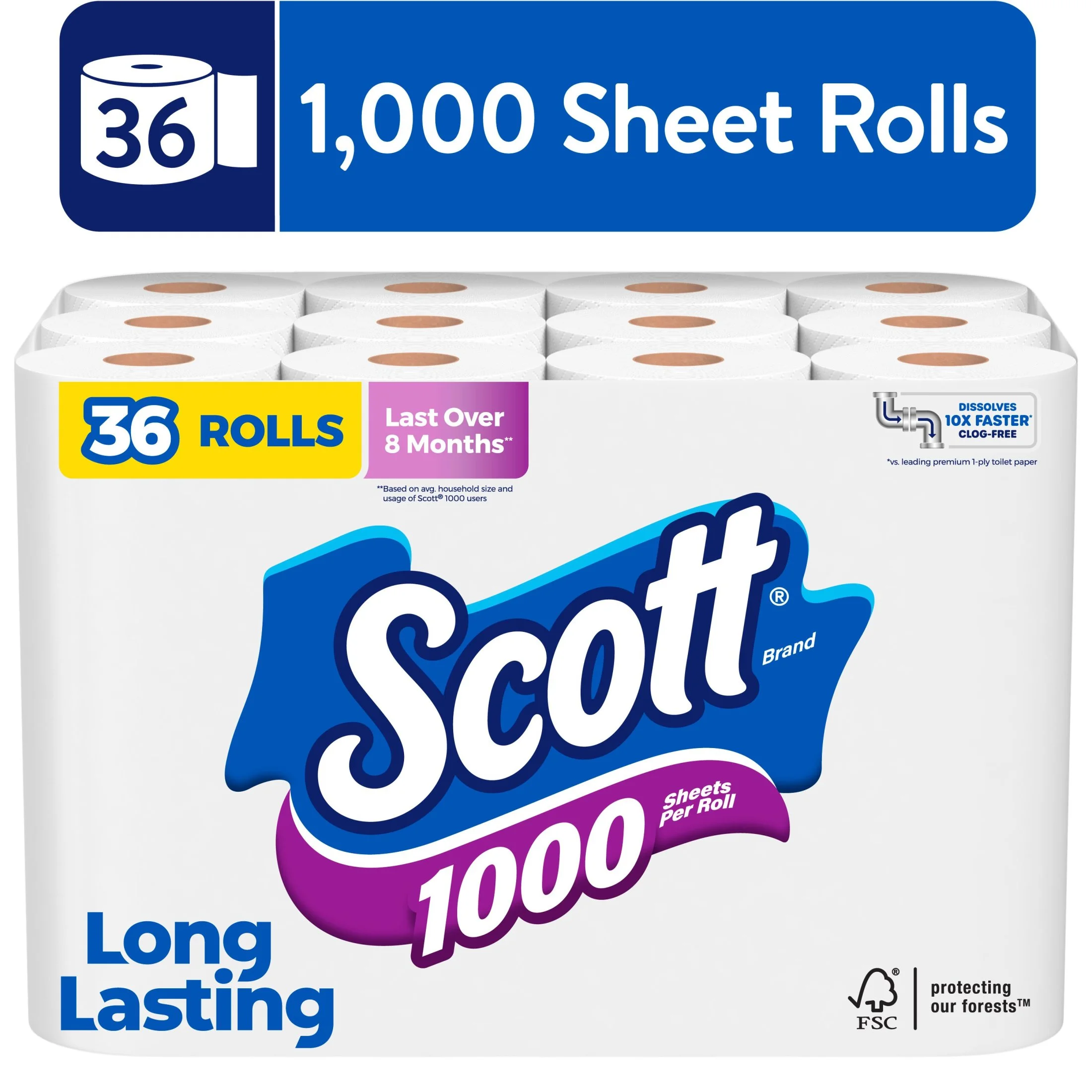 (3 pack) Scott 1000 Toilet Paper, 36 Rolls, 1,000 Sheets per Roll - Image 2