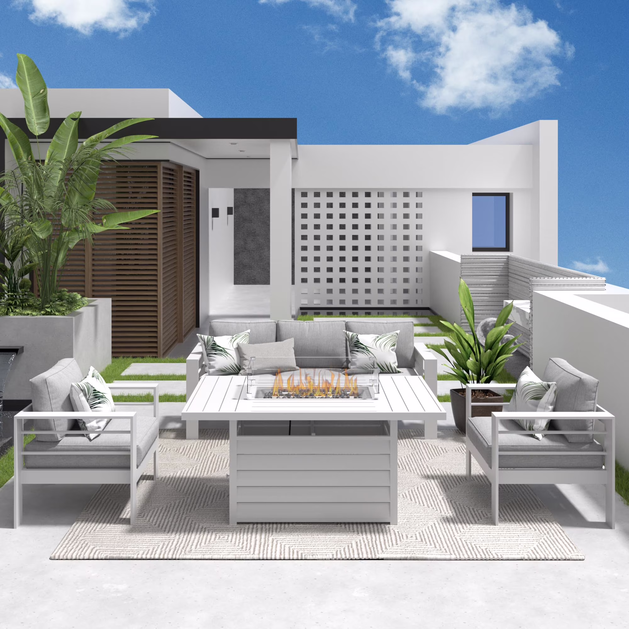 CozyHom 5 Pcs Outdoor Patio Aluminum Furniture Sofa Sets, Outside Patio Conversation Couch Sets With Table&Cushions for Garden Porch, Gray - Image 31