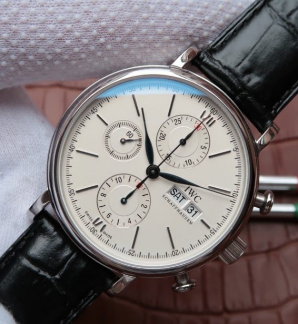 Replica IWC Portofino Chrono IW391001 White Dial Leather Strap - Elite Watch Atelier