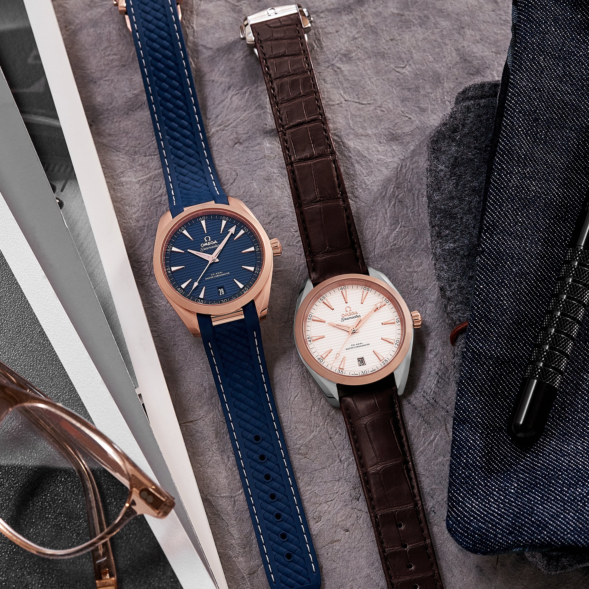 Seamaster Aqua Terra 150M Co-Axial Master Chronometer 41mm Two-Tone Sedna Gold White Dial On Leather Strap(1:1 replica) - Elite Watch Atelier