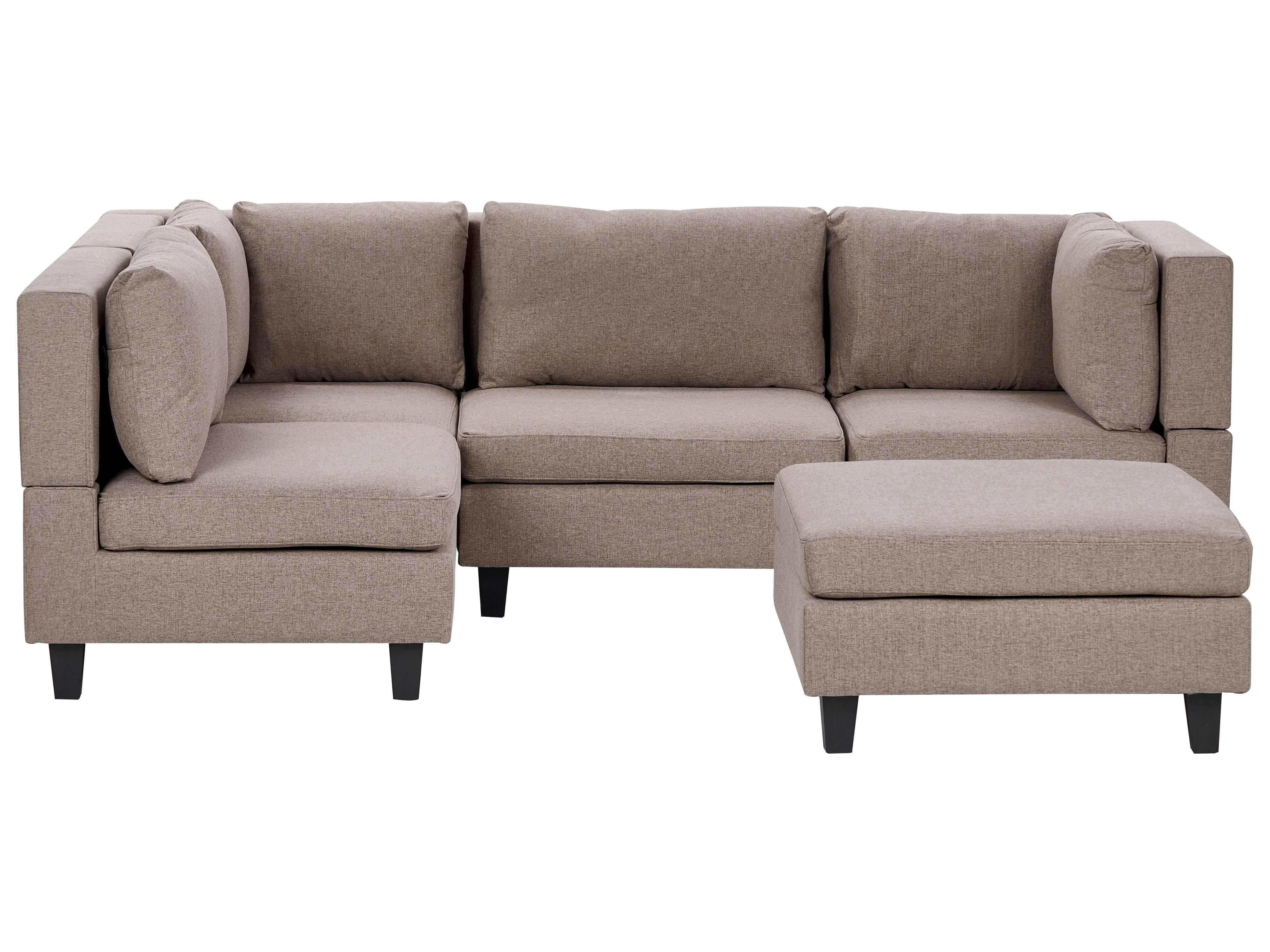 Modular Corner Sofa 4 Seater UNSTAD Fabric Brown with Ottoman Right Hand