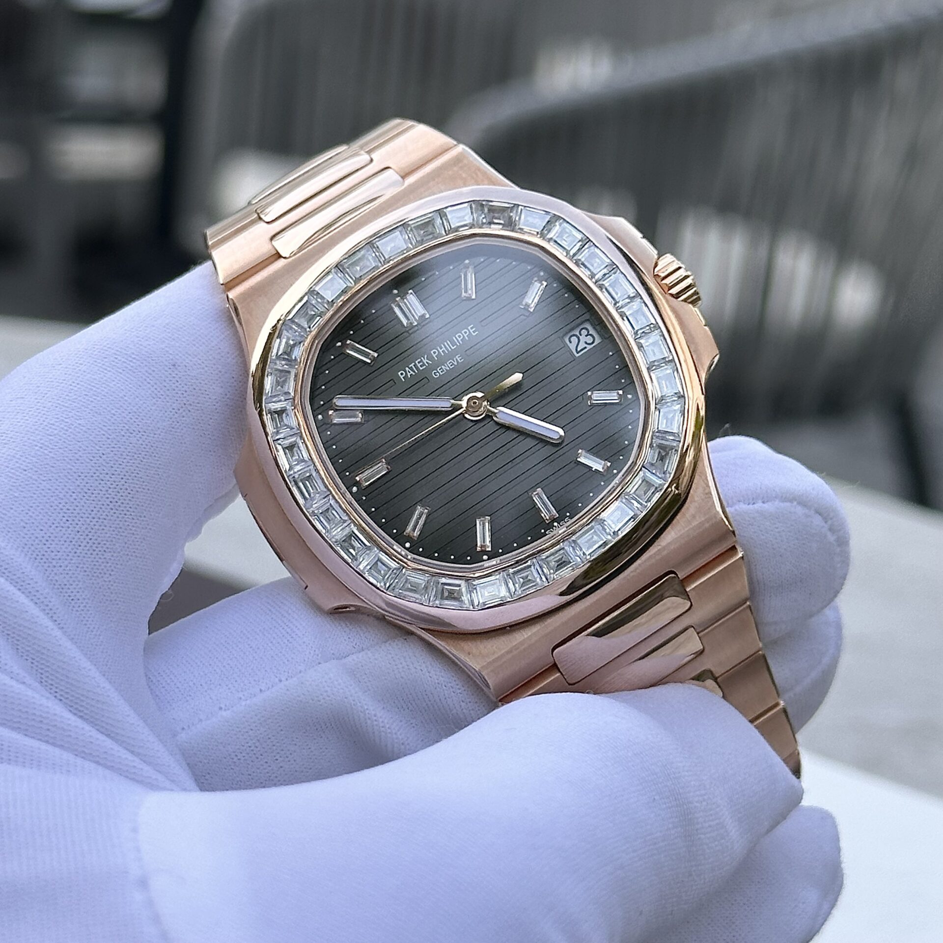 Patek Philippe Nautilus 5723 Gold Wrapped With Moissanite Baguette Diamonds 3K 40mm - Top club