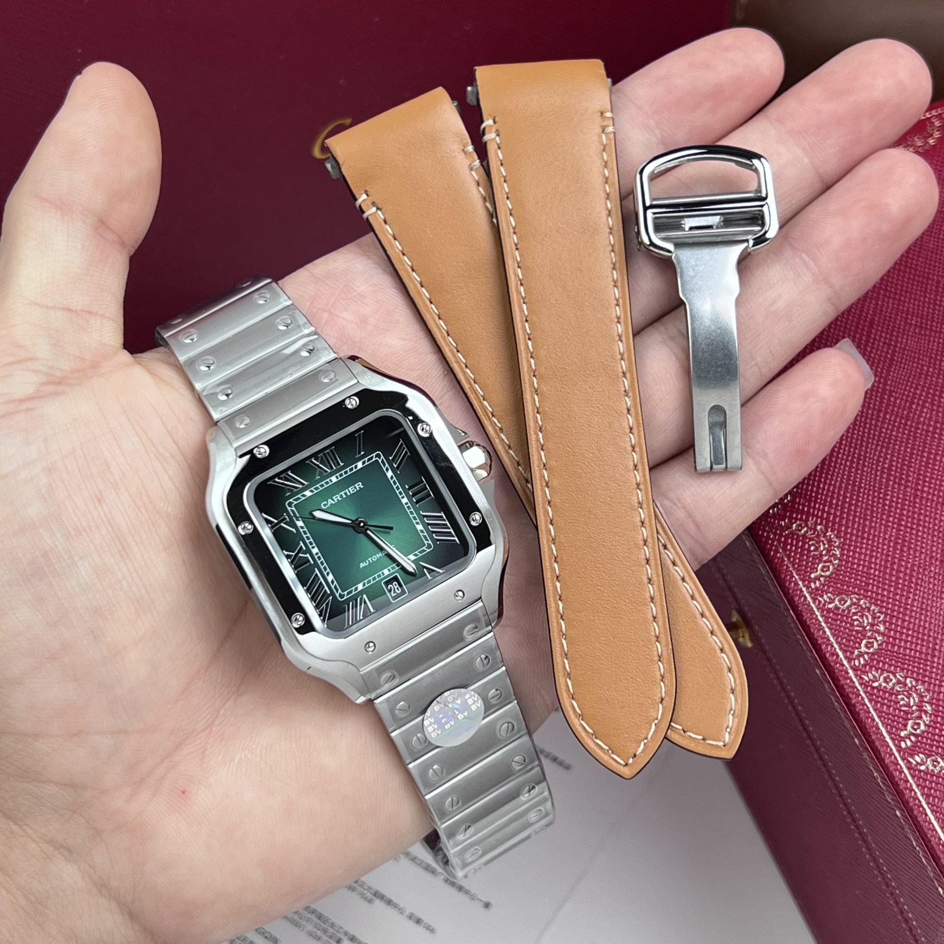 Cartier Replica Watch Santos De Cartier Green Dial BV Factory 39.8mm - Top club