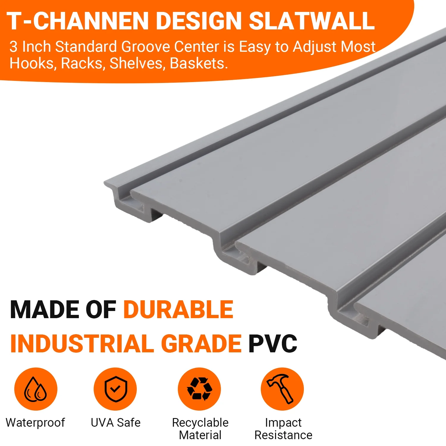 Slat Wall Paneling Garage Storage PVC Wall Panels, Slatwall Garage Home Organizer Wall Mounted 4ft x 4ft (16 sqft), Heavy Duty Pegboard for Tool Organization, Slatwall Board System for Workshop, Grey