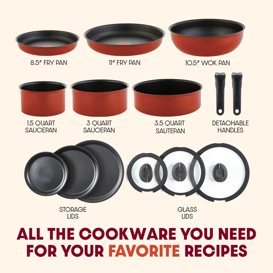 T-fal Ingenio Expertise Nonstick 14-Piece Cookware Set, Induction Oven Safe up to 500F, Detachable Handle, Onyx Black - Image 19