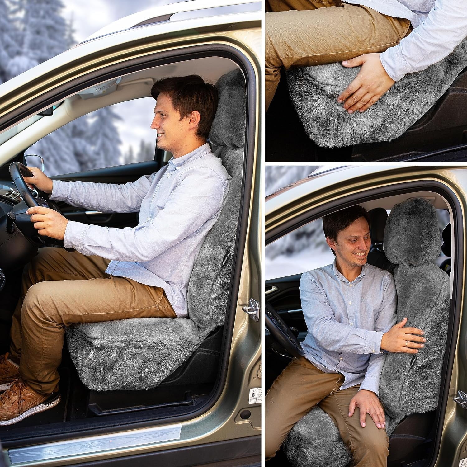 Zone Tech Genuine Sheepskin Ivory Car Seat Cover, Fluffy Luxury Wool Front Seat Covers, Universal Fits Car, Truck, SUV, & Van - Image 16