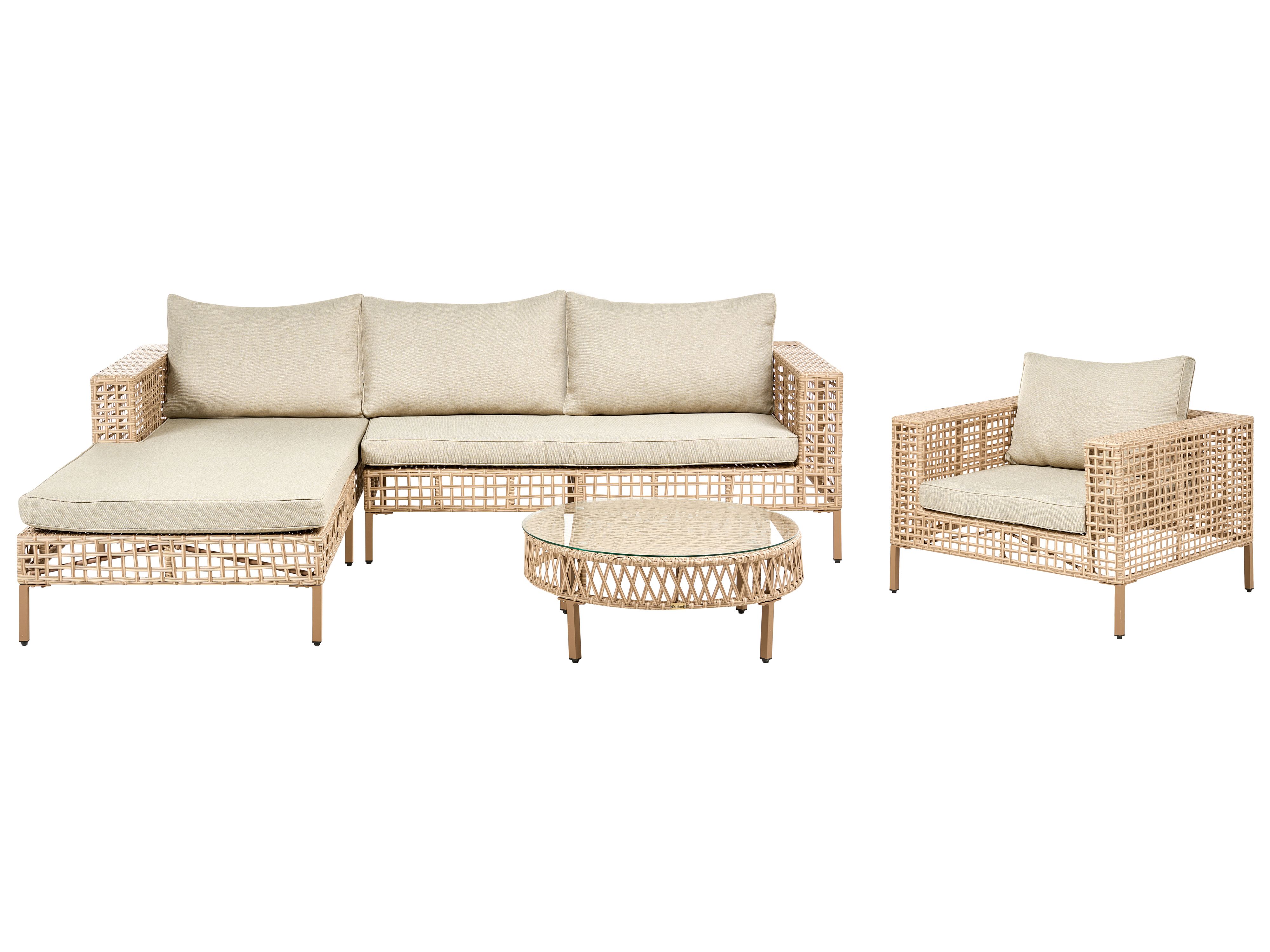 Garden Lounge Set with Table 4 Seater CALASETTA Right Hand PE Rattan Beige