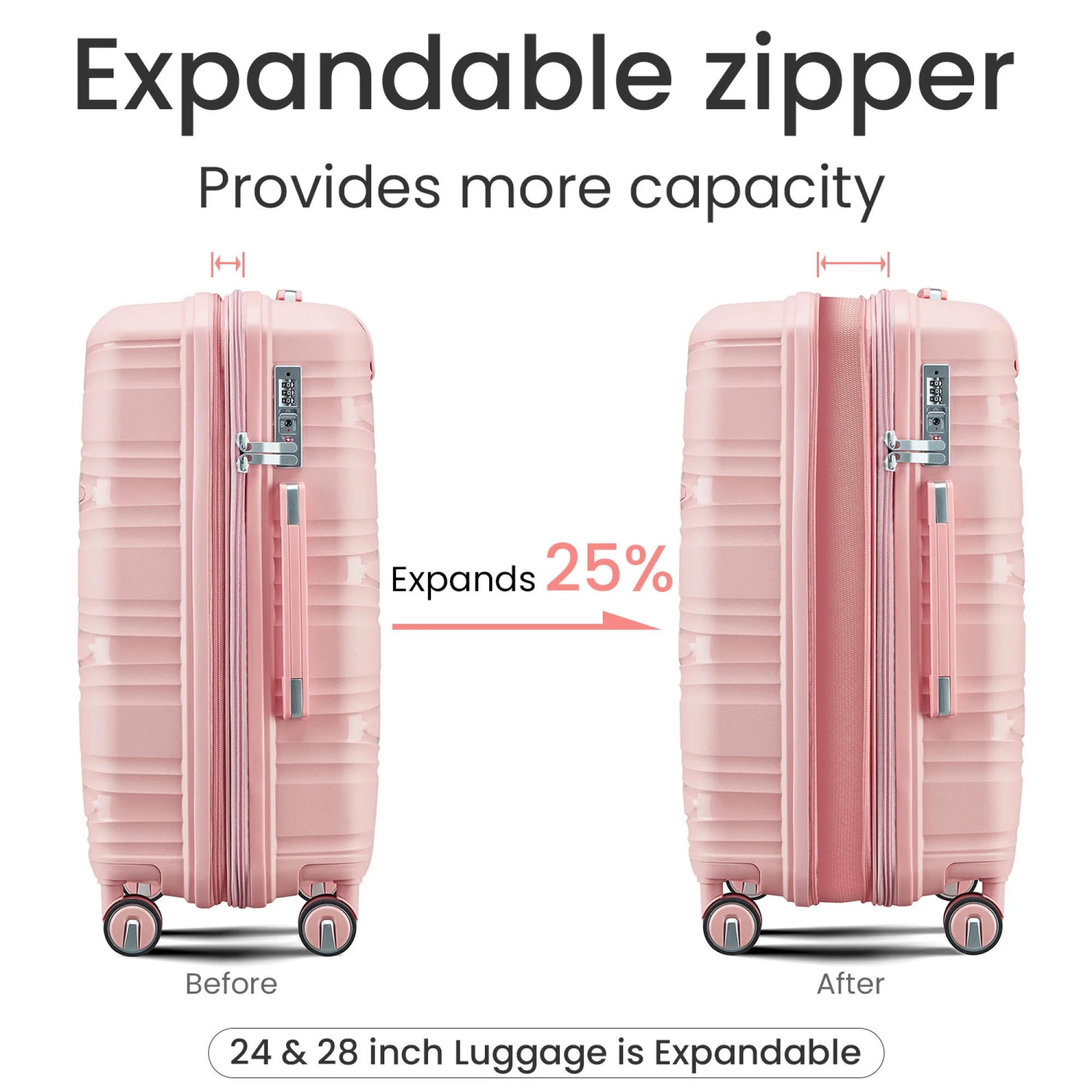 Luggage 4 Piece Sets(14/20/24/28), Hard Shell Lightweight TSA Lock Carry on Expandable Suitcase with Spinner Wheels - Image 2