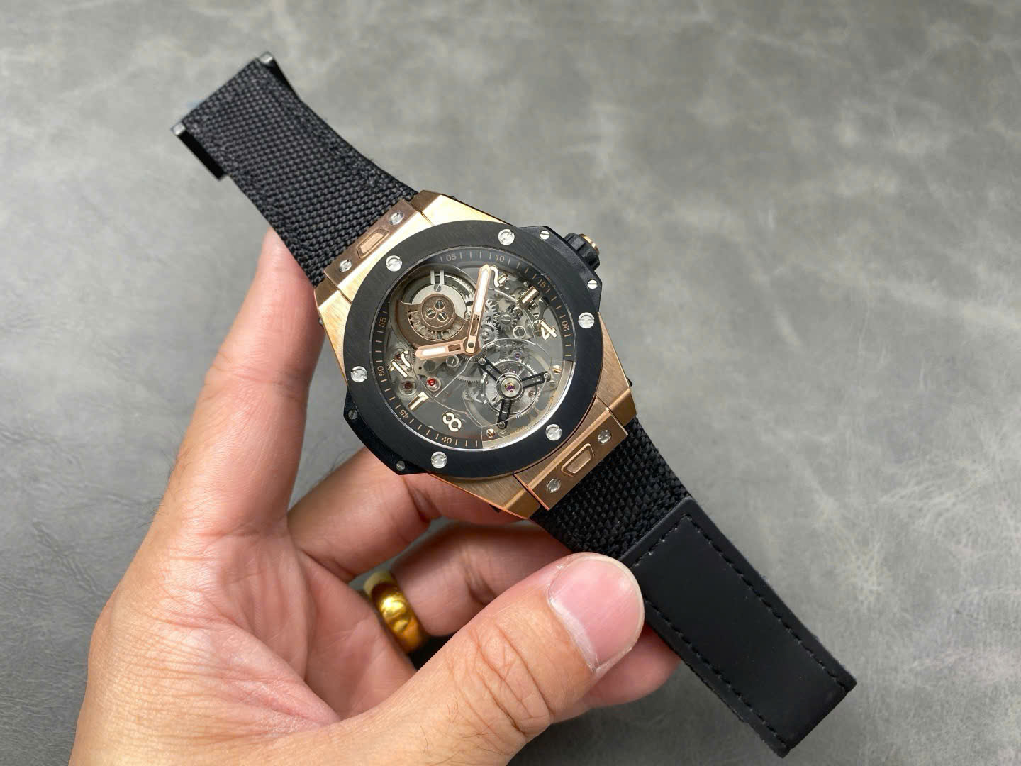 Hublot Big Bang Tourbillon Skeleton Dial Best Replica Watches Fabric Strap 45mm - Elite Watch Atelier