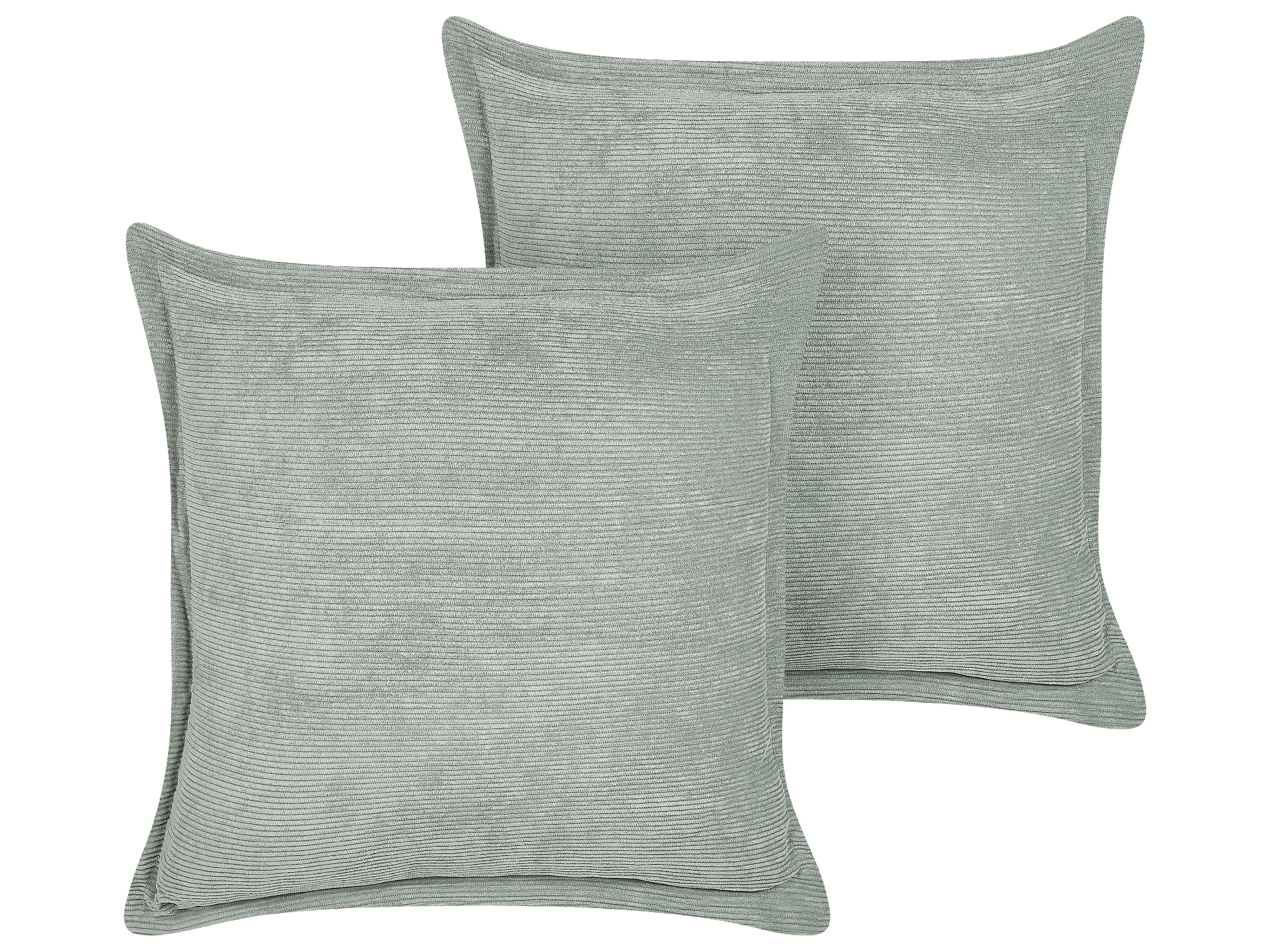 Set of 2 Decorative Cushions ZINNIA Corduroy 43 x 43 cm Light Green Solid