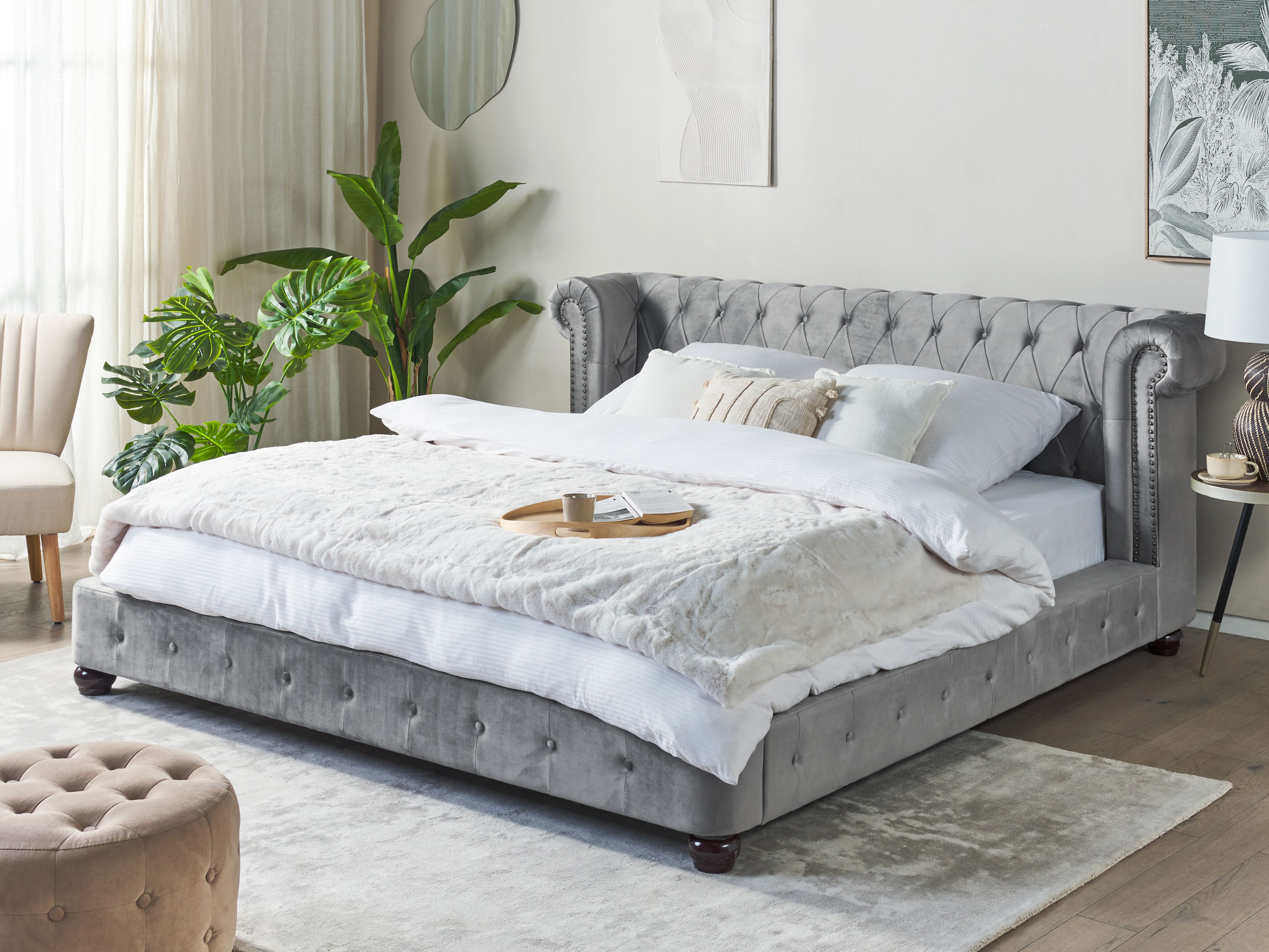 Waterbed Velvet CAVAILLON 180 x 200 cm (EU Super King) Light Grey