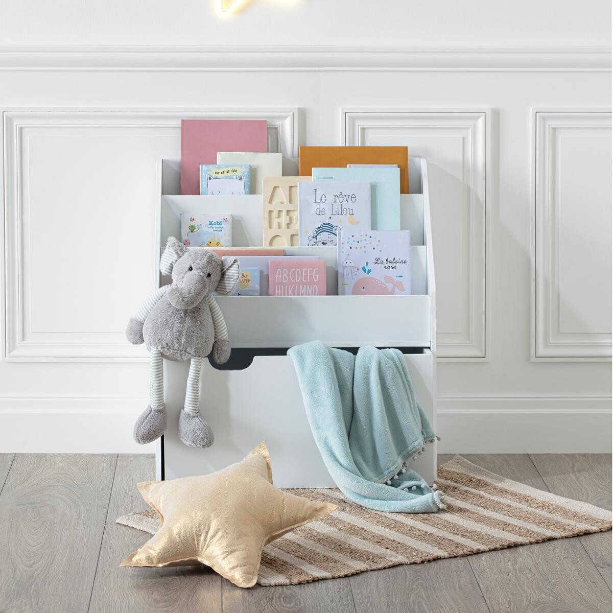 Kids bookcase on wheels White, H.70 cm