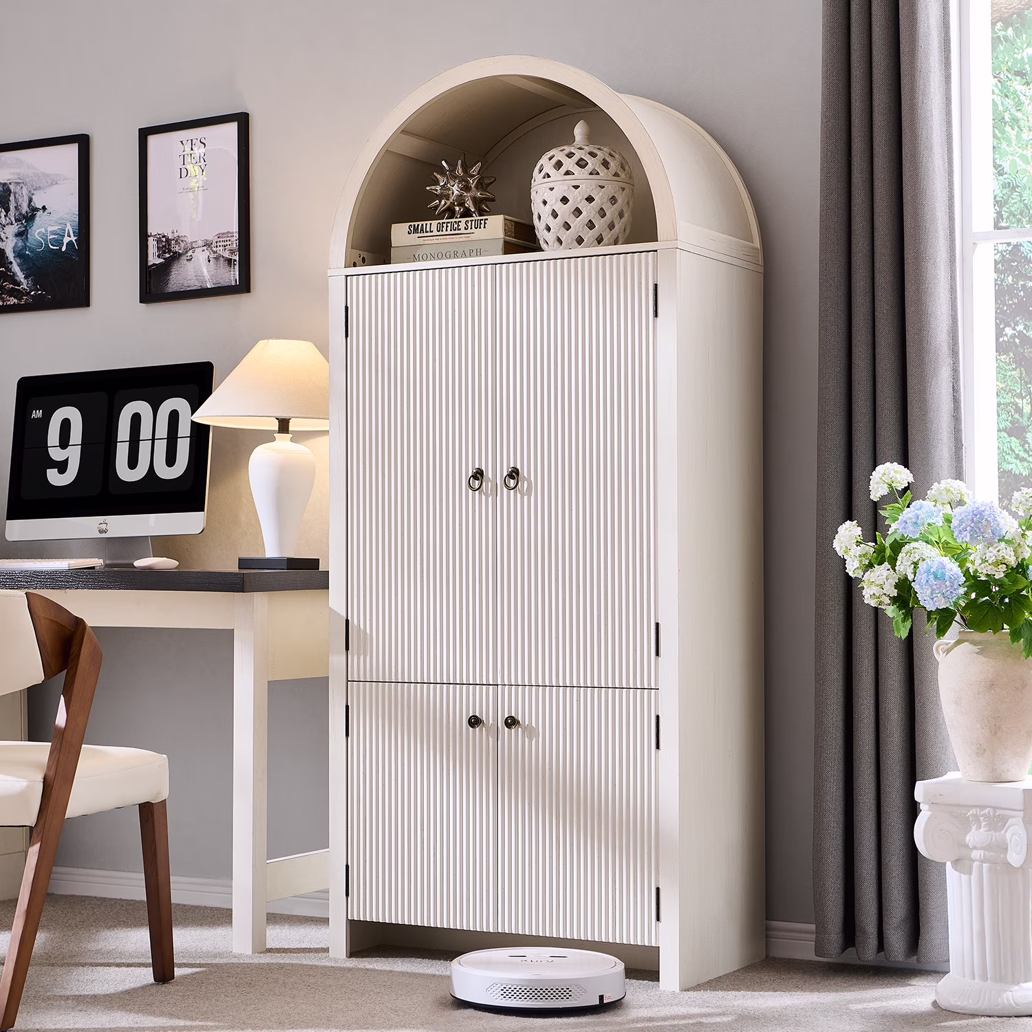 IFGET 71-Inch Arched 4-Tier Bookcase with Glass Doors and Drawers - Image 22