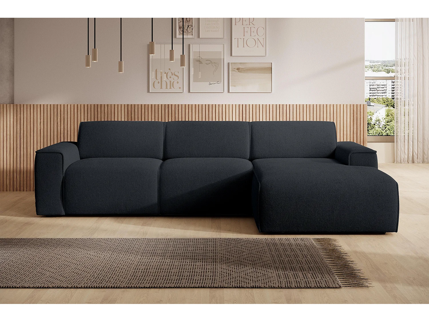 AX LIVING Canapé d’angle L Didim mini gris foncé 310 cm moderne droite