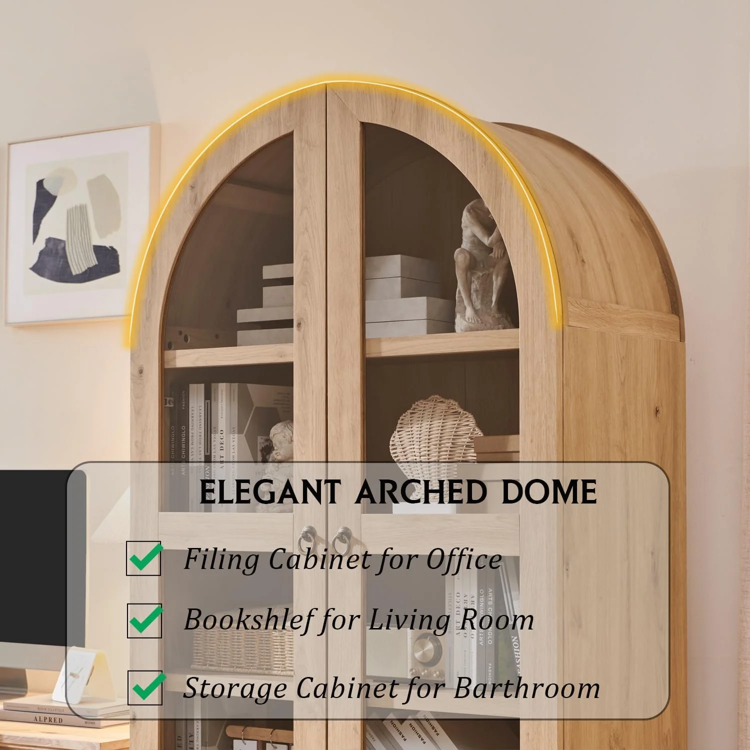 IFGET 71-Inch Arched 4-Tier Bookcase with Glass Doors and Drawers - Image 17