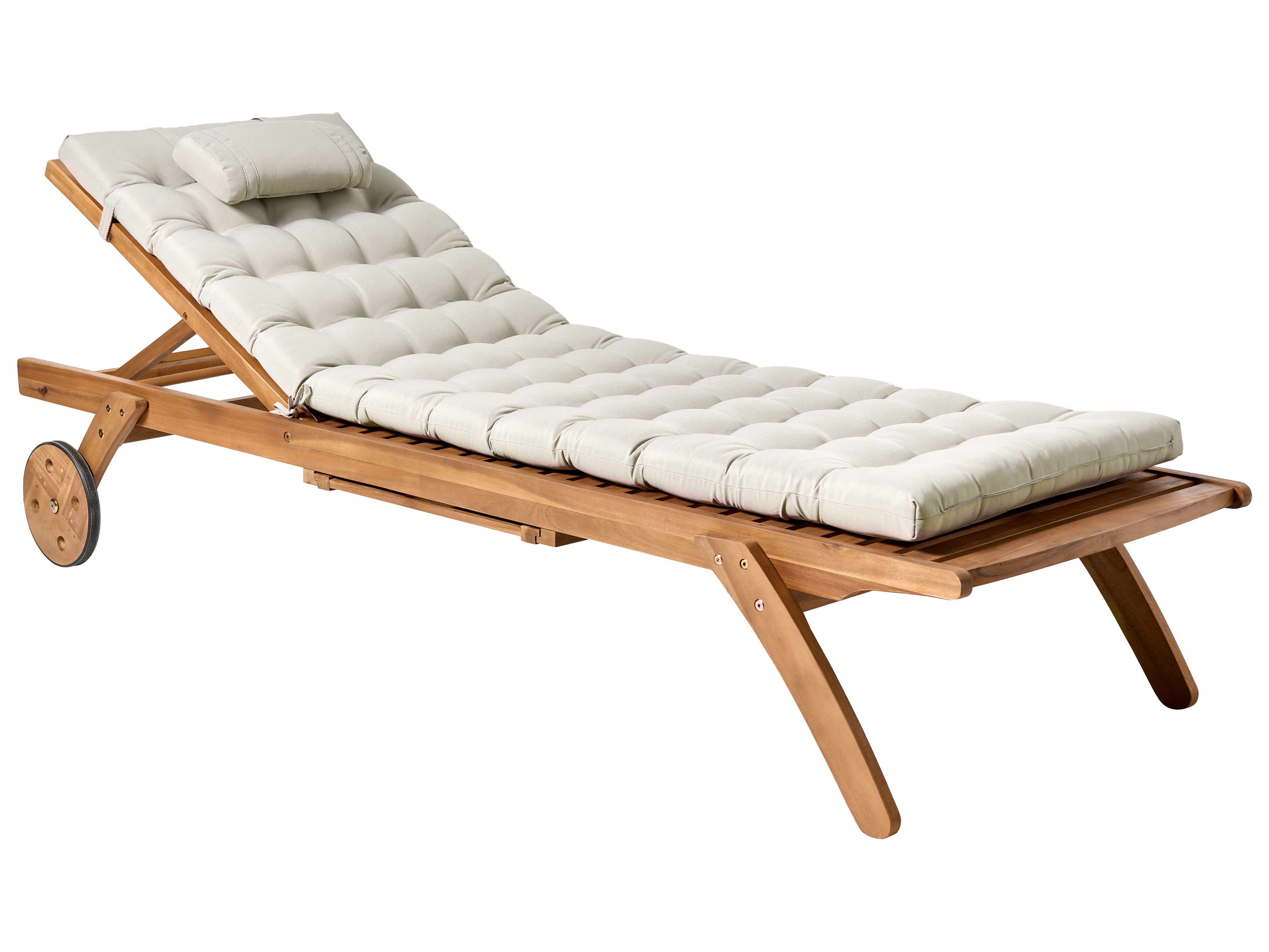 Sun Lounger with Cushion CESANA PREMIUM Acacia Wood Taupe