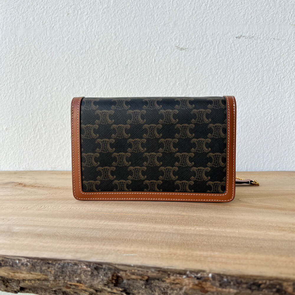 CELINE WALLET ON CHAIN MARGO in TRIOMPHE CANVAS and calfskin(High-end Grade)1:1High-quality replica