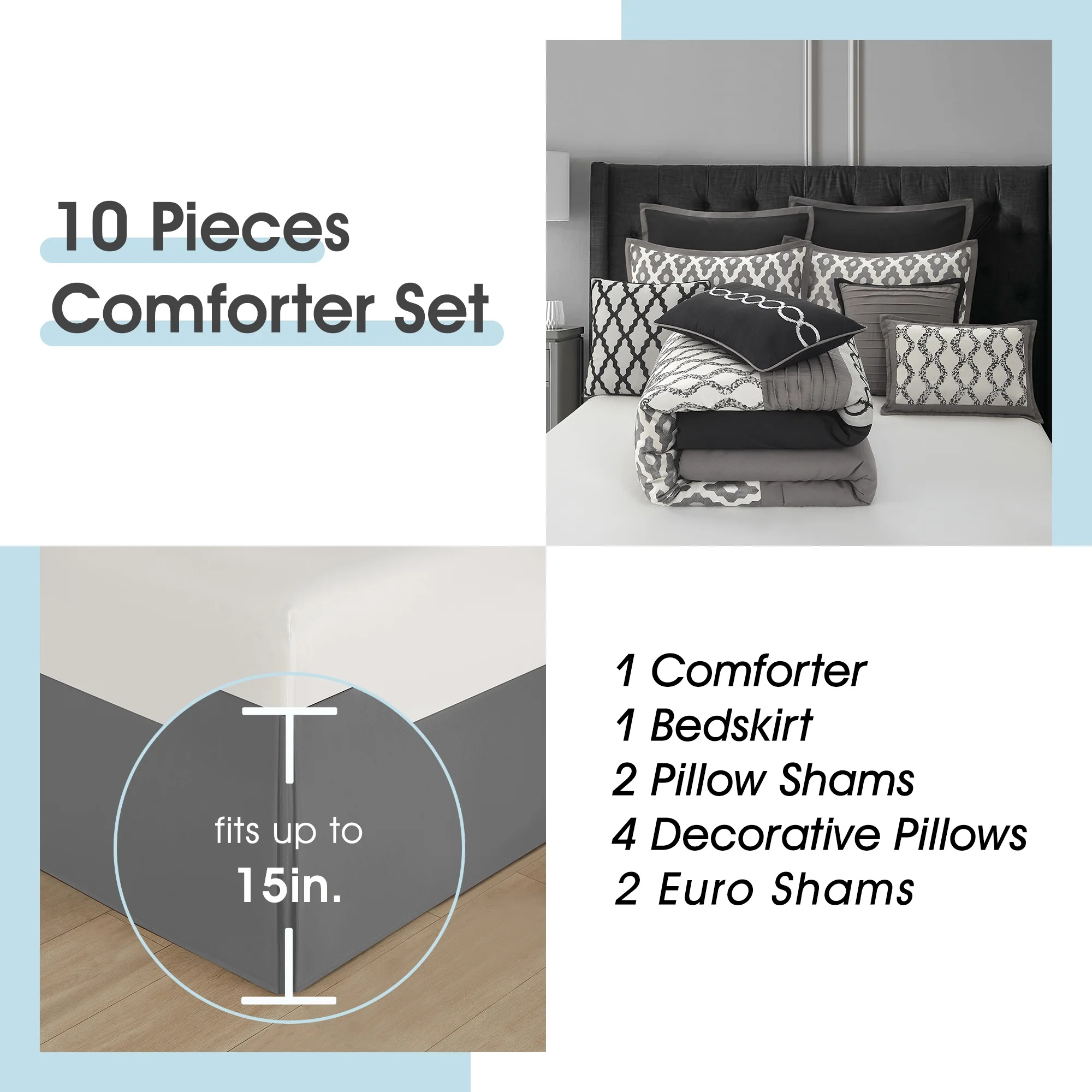 LANCO MODERN LIFESTYLE King Size Comforter Set, Burgundy, 10 Piece Bed in a Bag for All Seasons, Luxury Extreme Comfort Bedding Sets with Bedskirt, Pillow Shams, Euro Shams and Decor Pillows - Image 40
