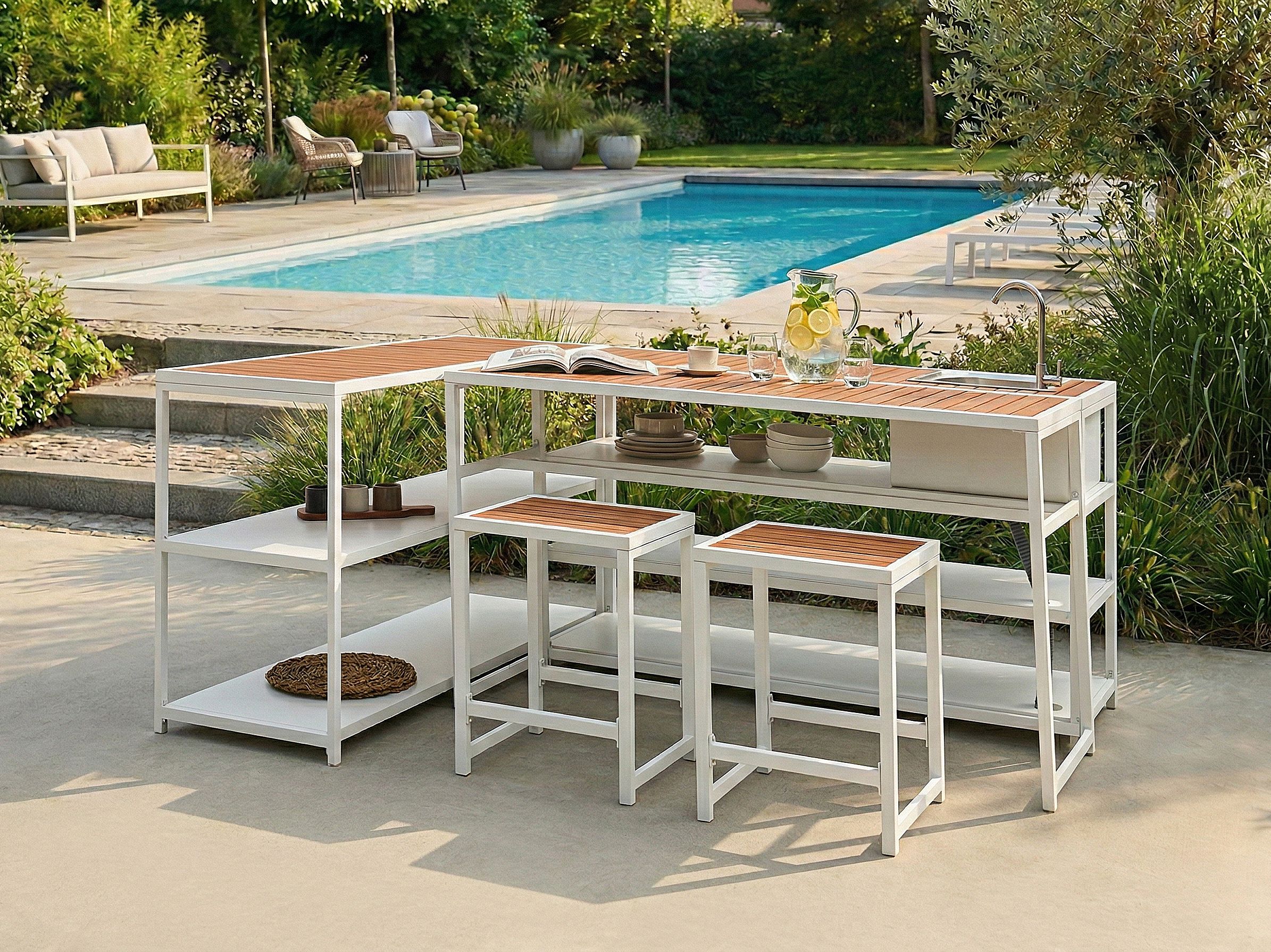 Outdoor Kitchen Island AVETRANA Metal Brown/ White