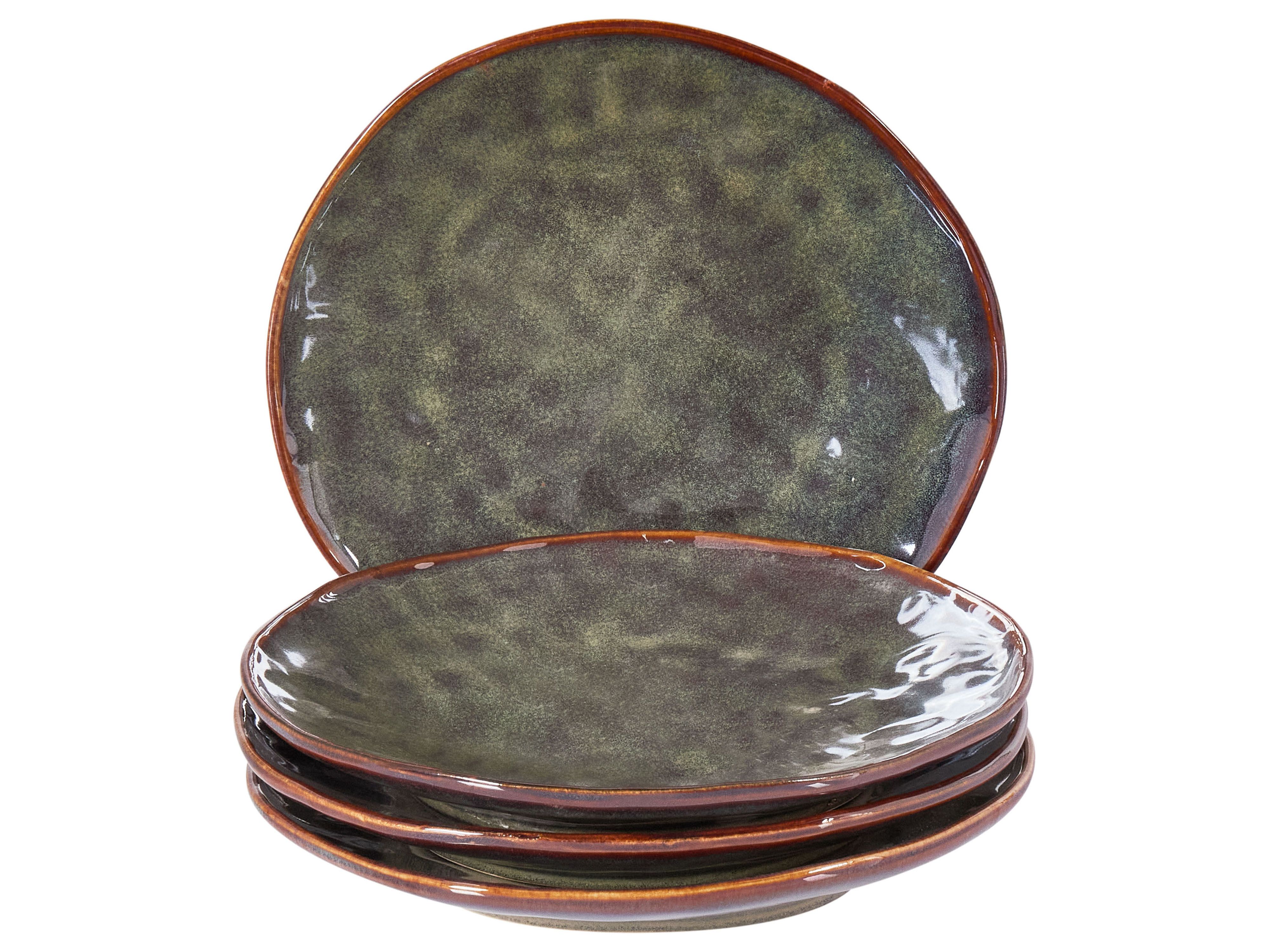 Set of 4 Side Plates THYME Stoneware Dark Green