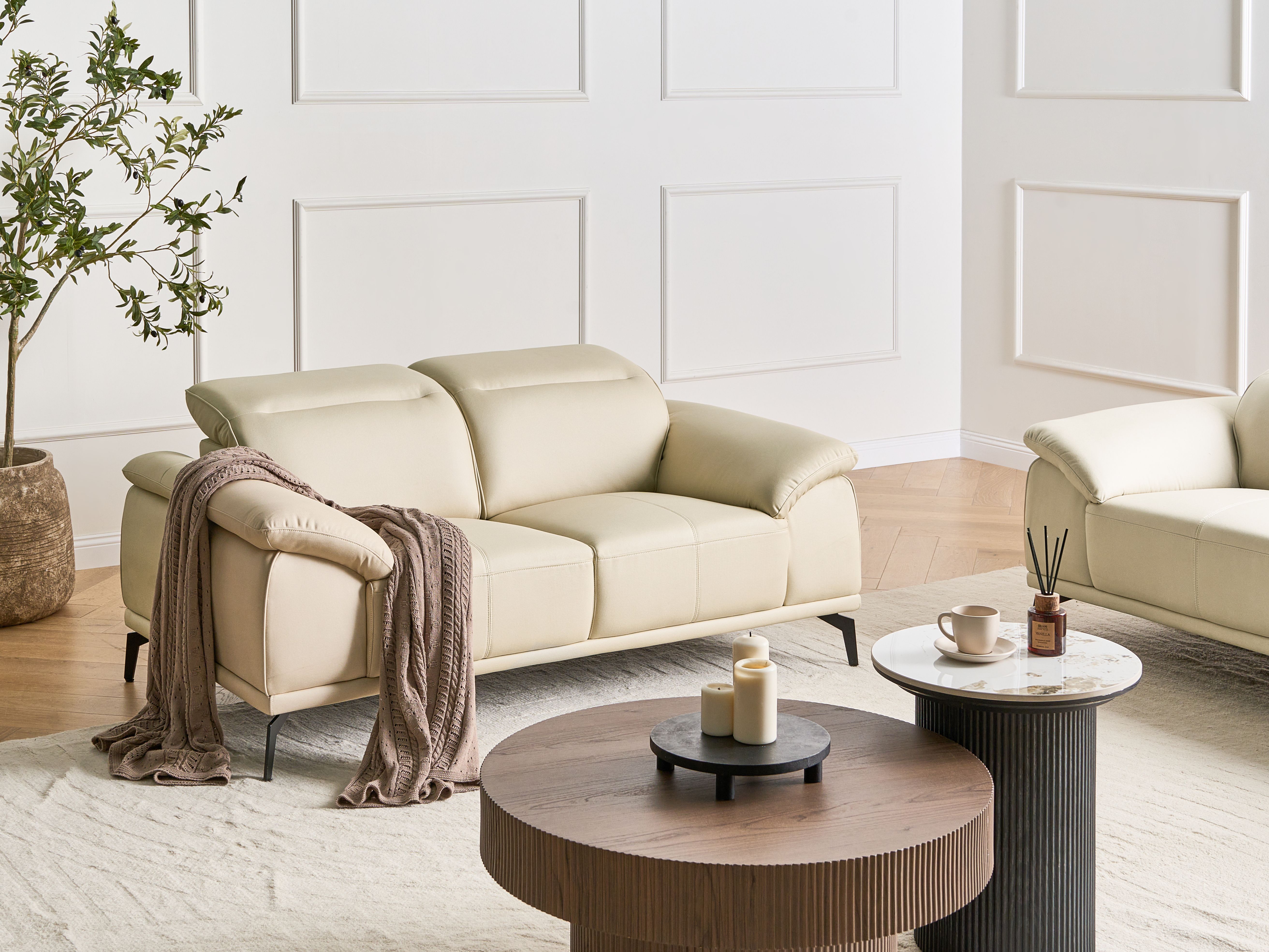 Sofa 2 Seater VEJEN Faux Leather Beige