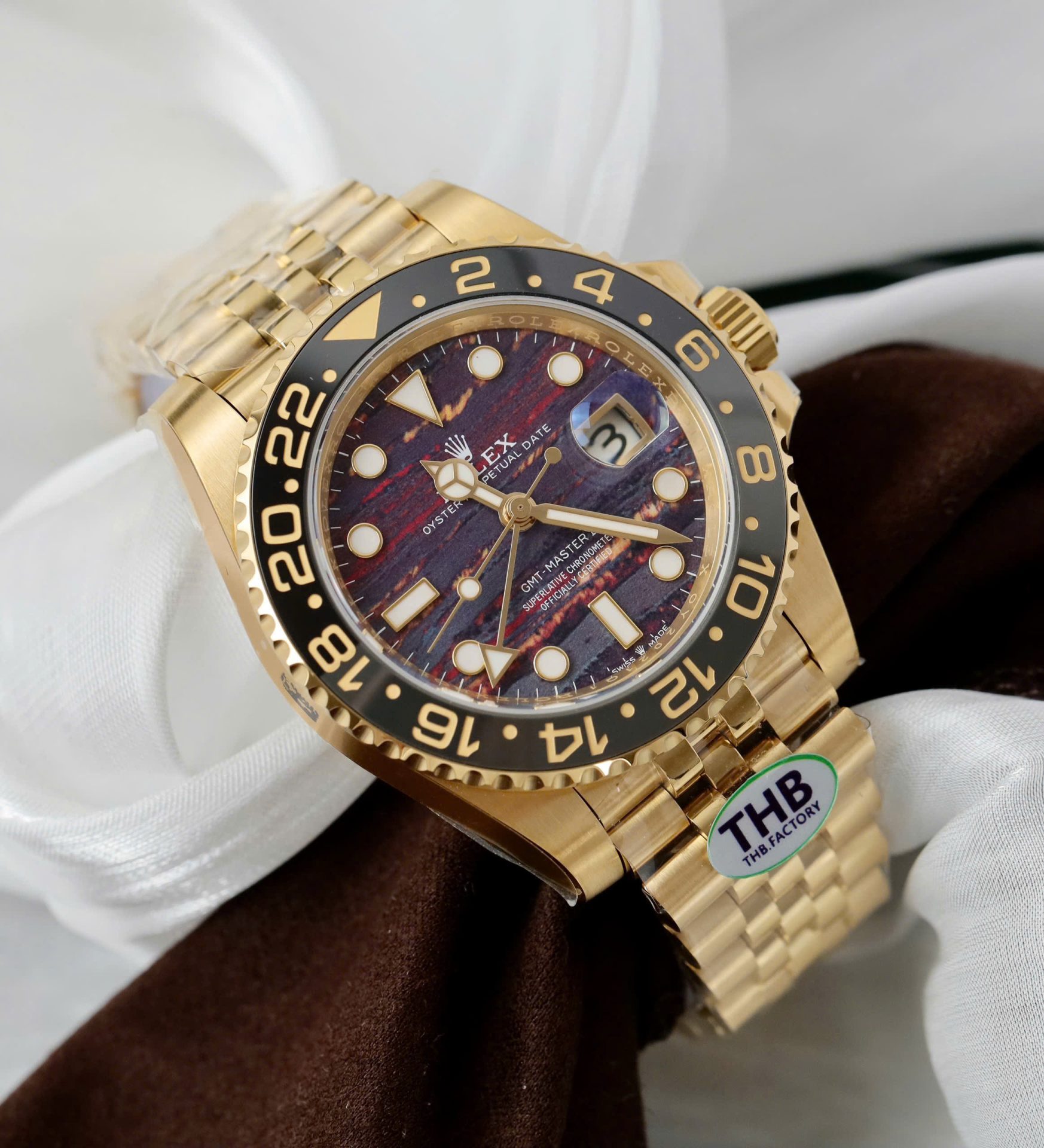 Rolex GMT-Master II 126718GRNR Replica Watch Tiger Eye Stone Dial THB Factory 40mm - Elite Watch Atelier