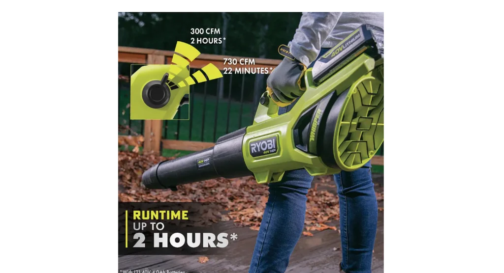 RYOBI 40V HP Brushless Cordless Leaf Blower, 730 CFM, 190 MPH, 2x 4.0 Ah Batteries And Charger - Image 7 RYOBI 40V HP Brushless Cordless Leaf Blower, 730 CFM, 190 MPH, 2x 4.0 Ah Batteries And Charger - Image 7
