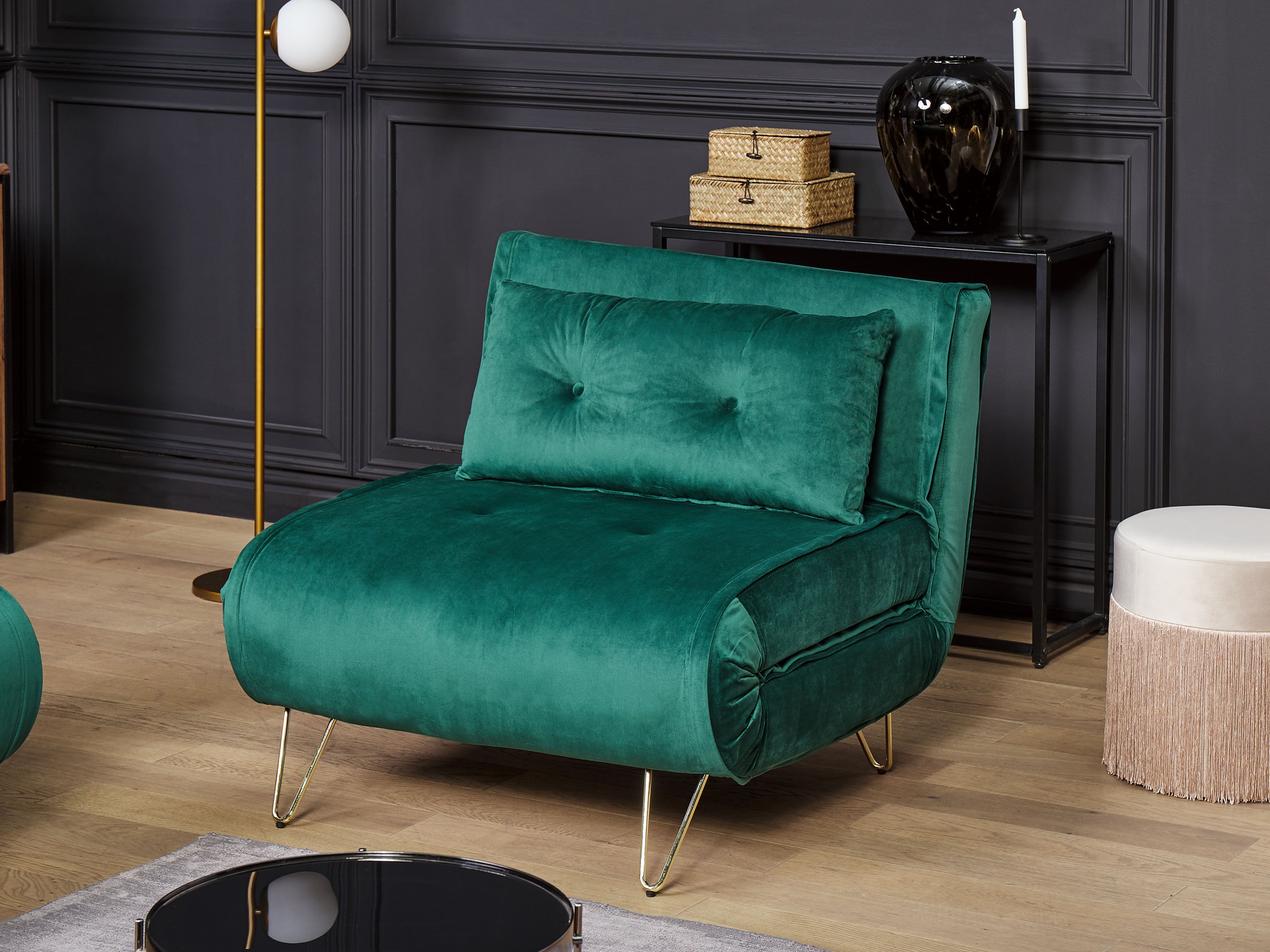 Single Sofa Bed VESTFOLD Velvet Dark Green