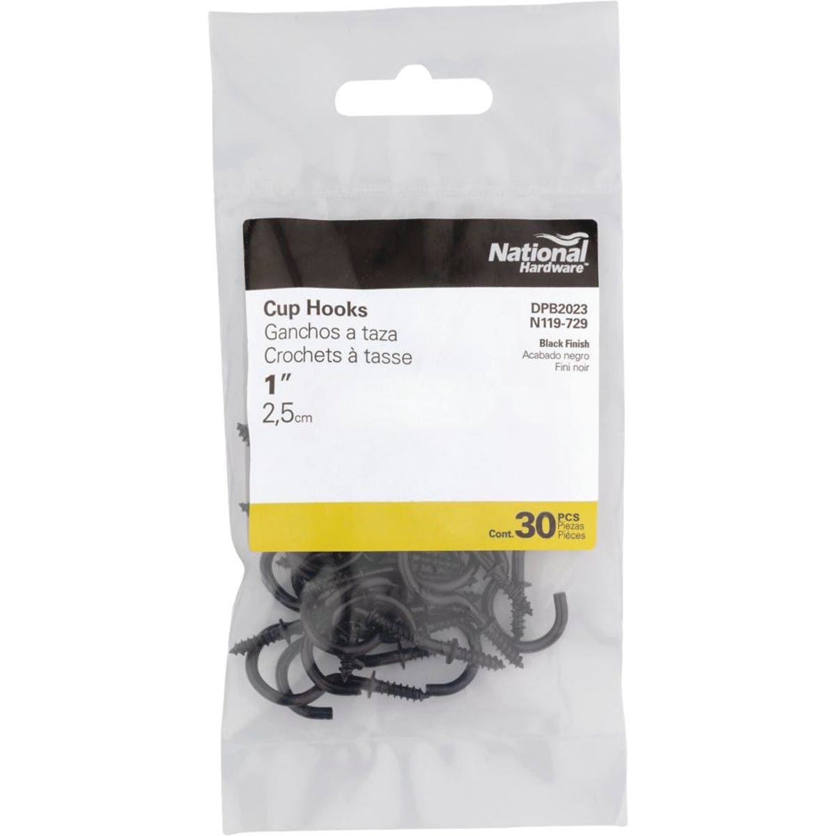 National Hardware 1 In. Black Cup Hook (30-Count)