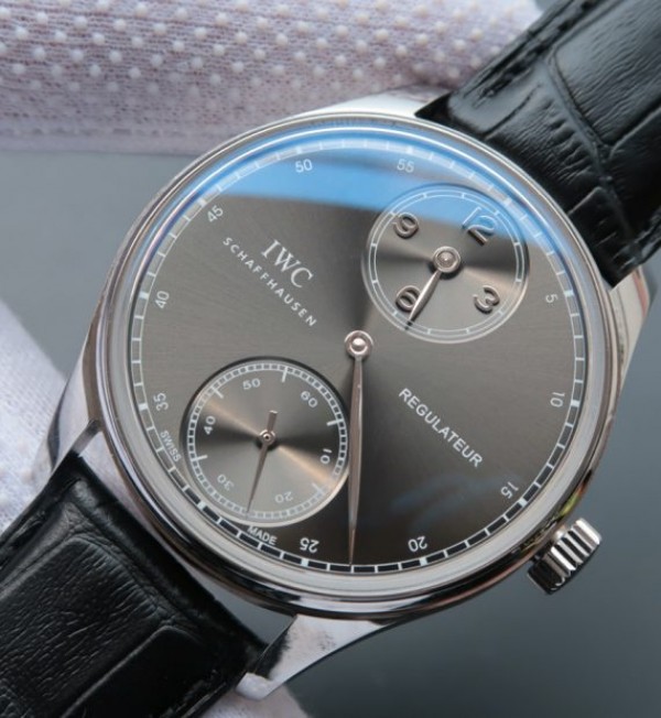 Replica IWC YLF Portuguese Regulateur Gray Dial Leather Strap A6498 - Elite Watch Atelier