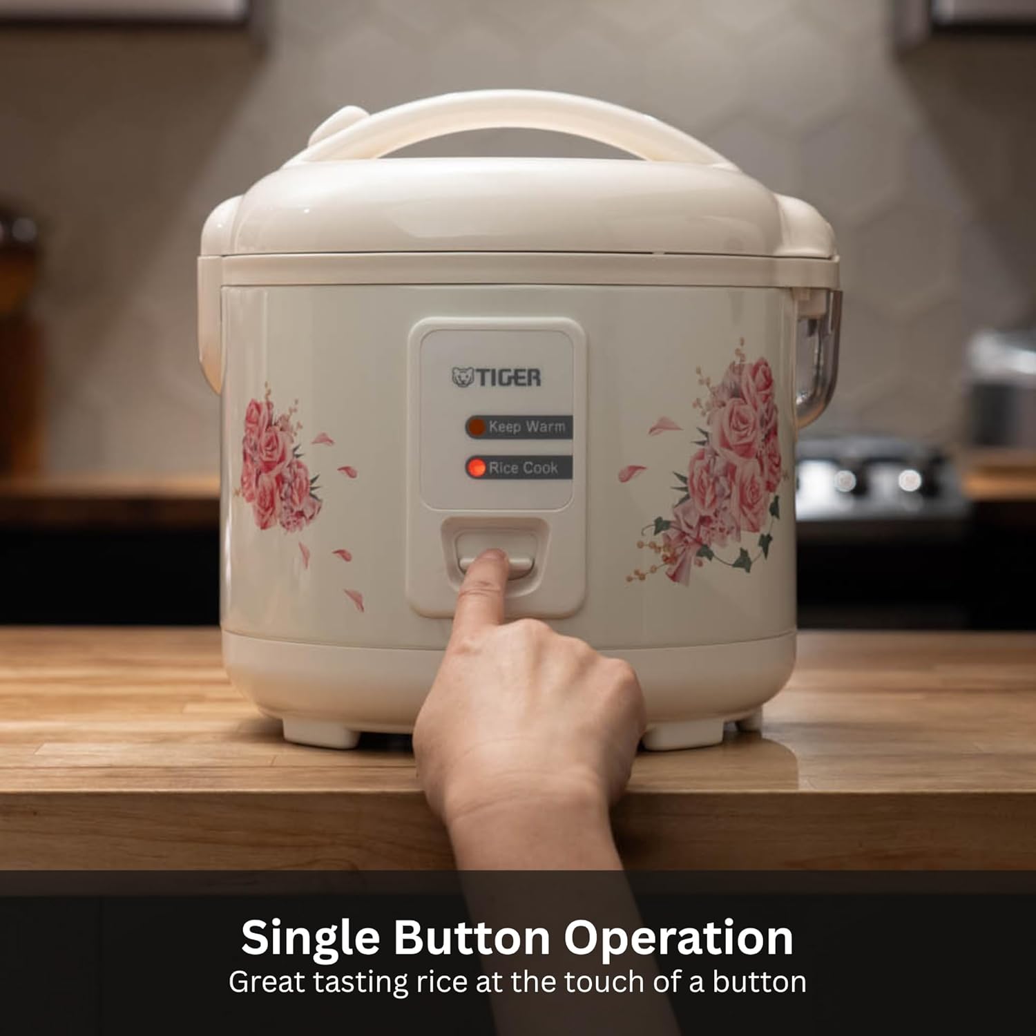 Tiger JAZ-A10U-LF 5.5 Cup Capacity White Rice Cooker with Non-Stick Inner Pot, Retractable Power Cord, and Keep Warm up to 12 hours (Flower)