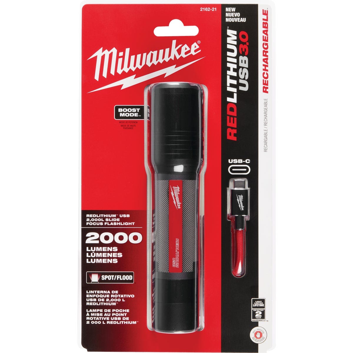 Milwaukee REDLITHIUM 2000 Lm. LED USB Slide Focus Flashlight