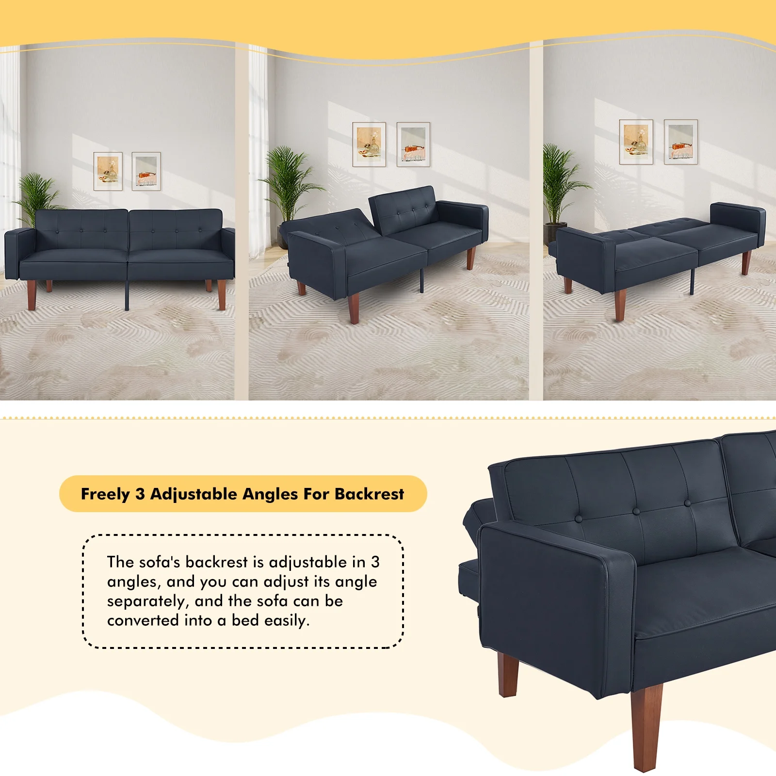 Sofa Bed, Convertible Memory Foam Futon Couch, Adjustable Sleeper Sofa Bed for Living Room, Gray - Image 15